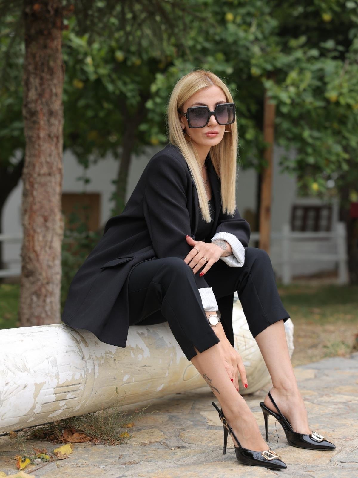 Z1440 Kolu Katlamalı Ceket - Siyah