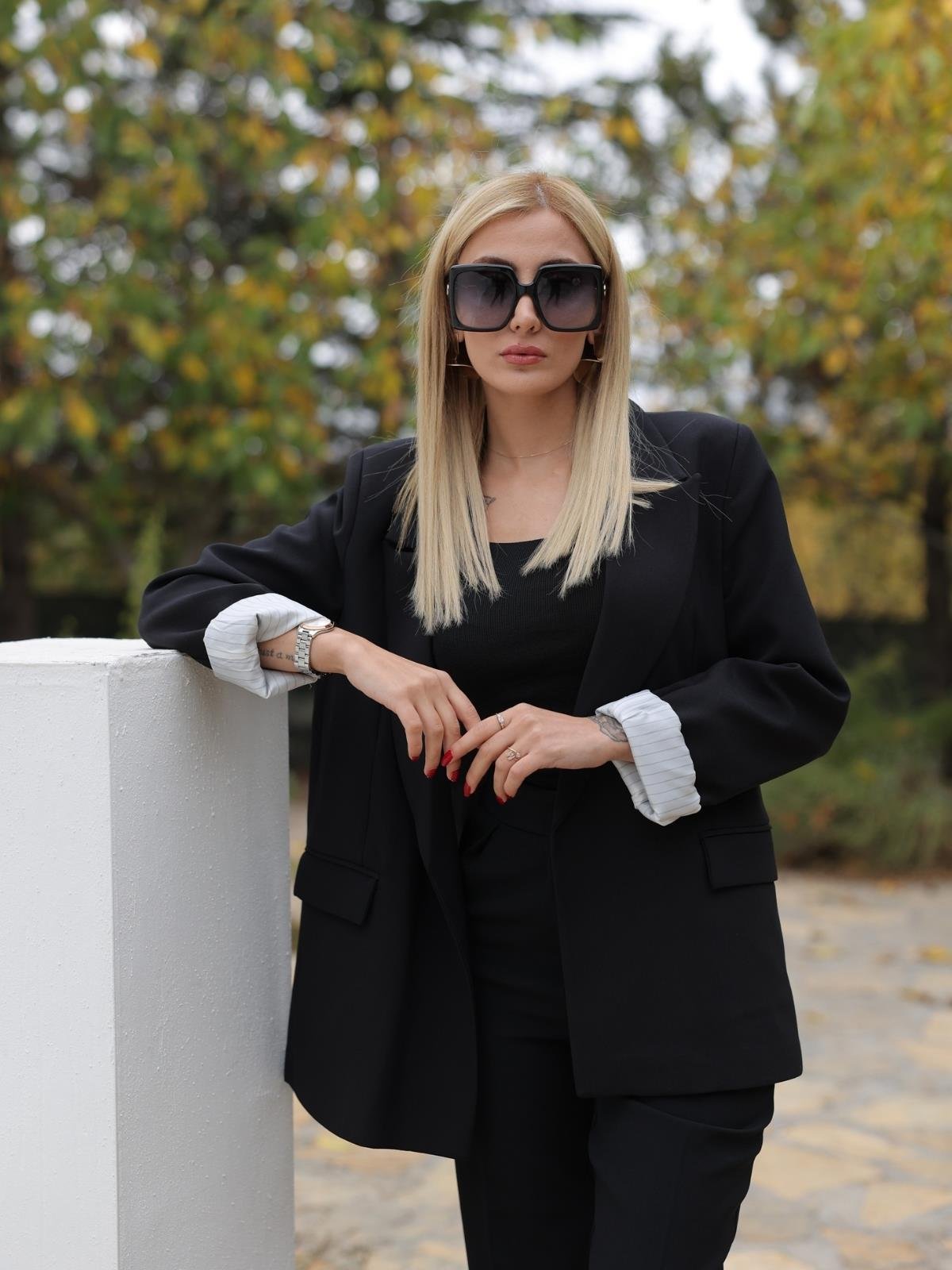 Z1440 Kolu Katlamalı Ceket - Siyah