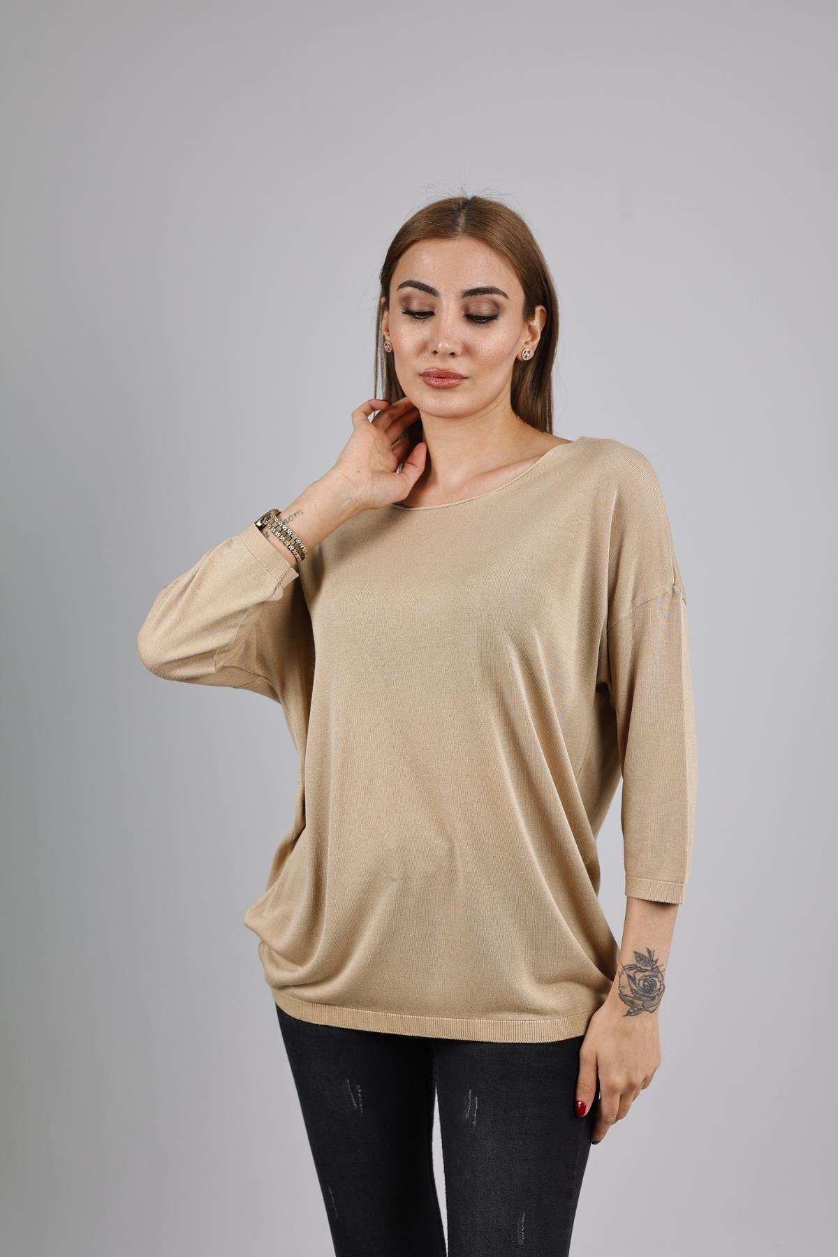 Z1457 Bisiklet Yaka Triko - Camel