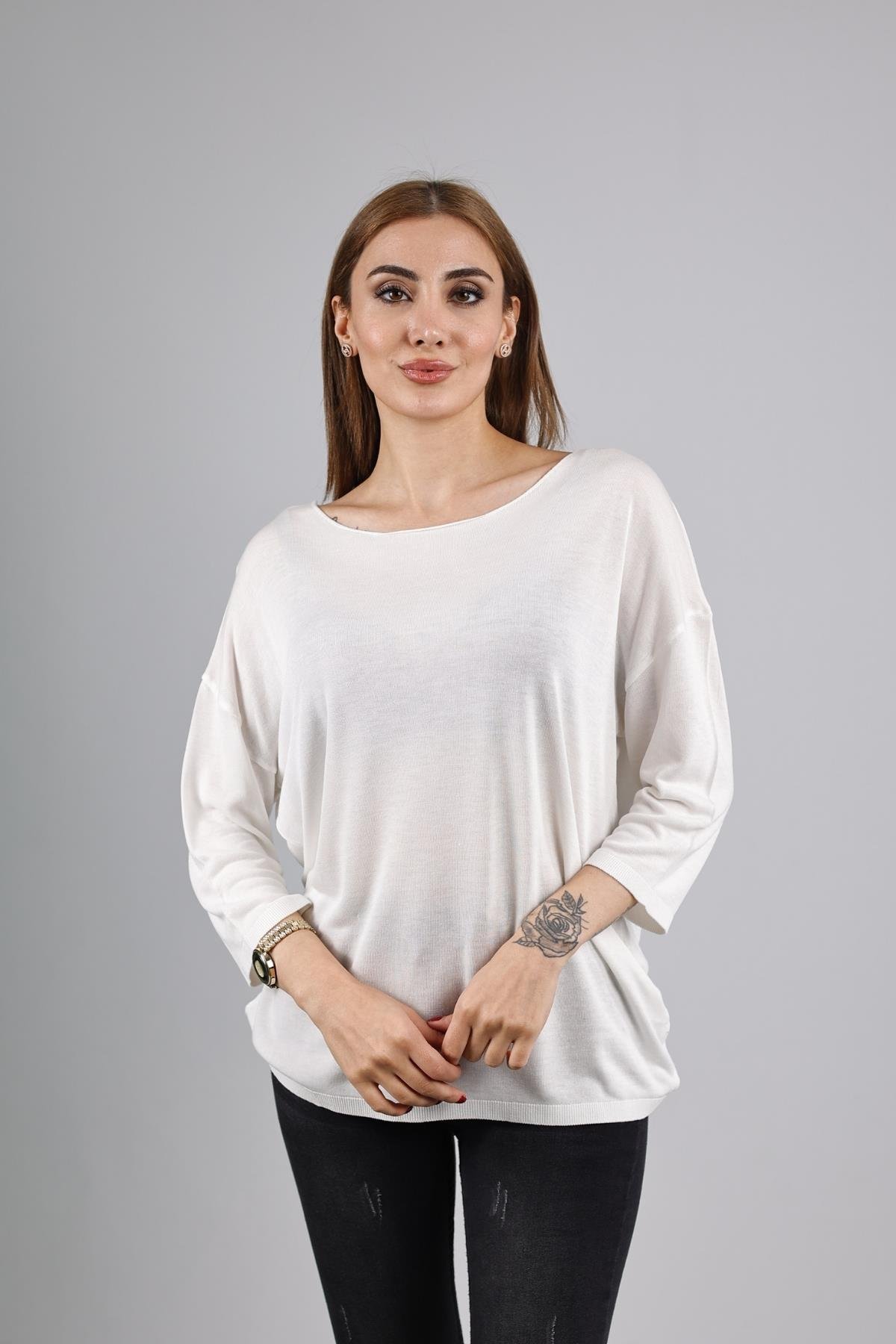 Z1457 Bisiklet Yaka Triko - Ekru