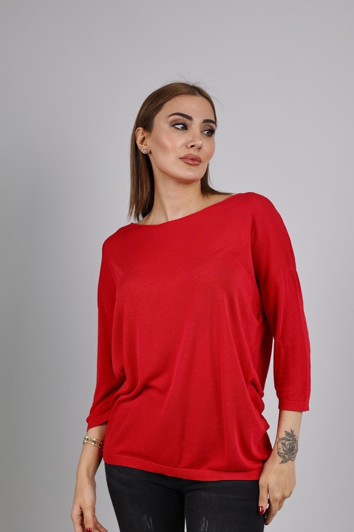 Z1457 Bisiklet Yaka Triko - Kırmızı