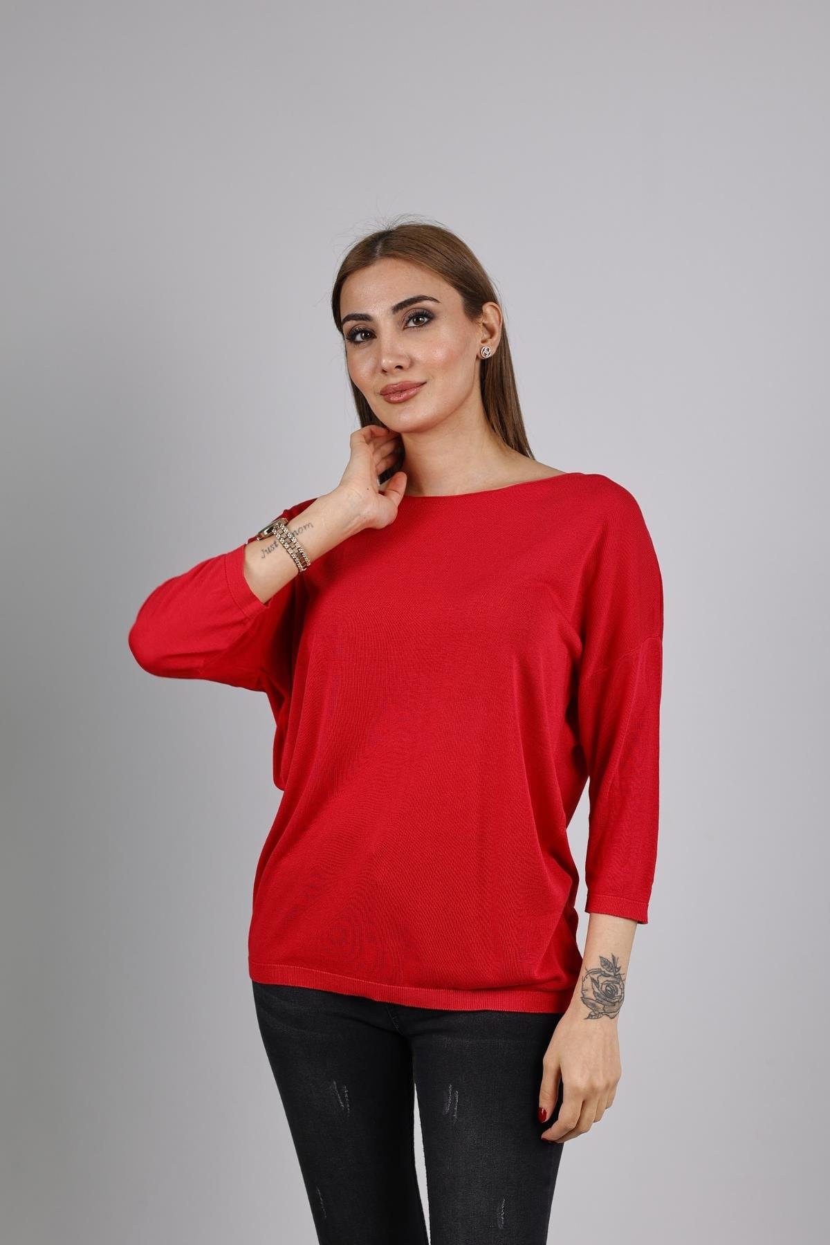 Z1457 Bisiklet Yaka Triko - Kırmızı