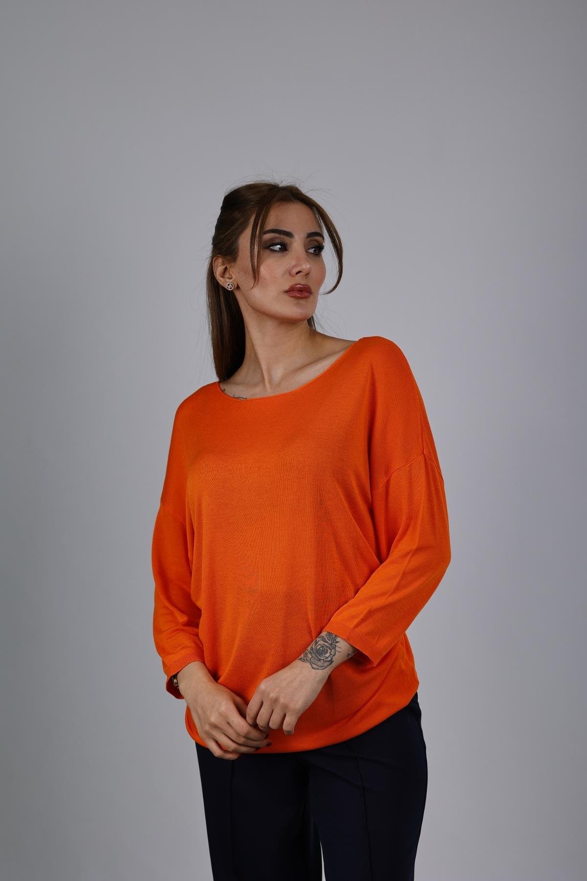 Z1457 Bisiklet Yaka Triko - Oranj