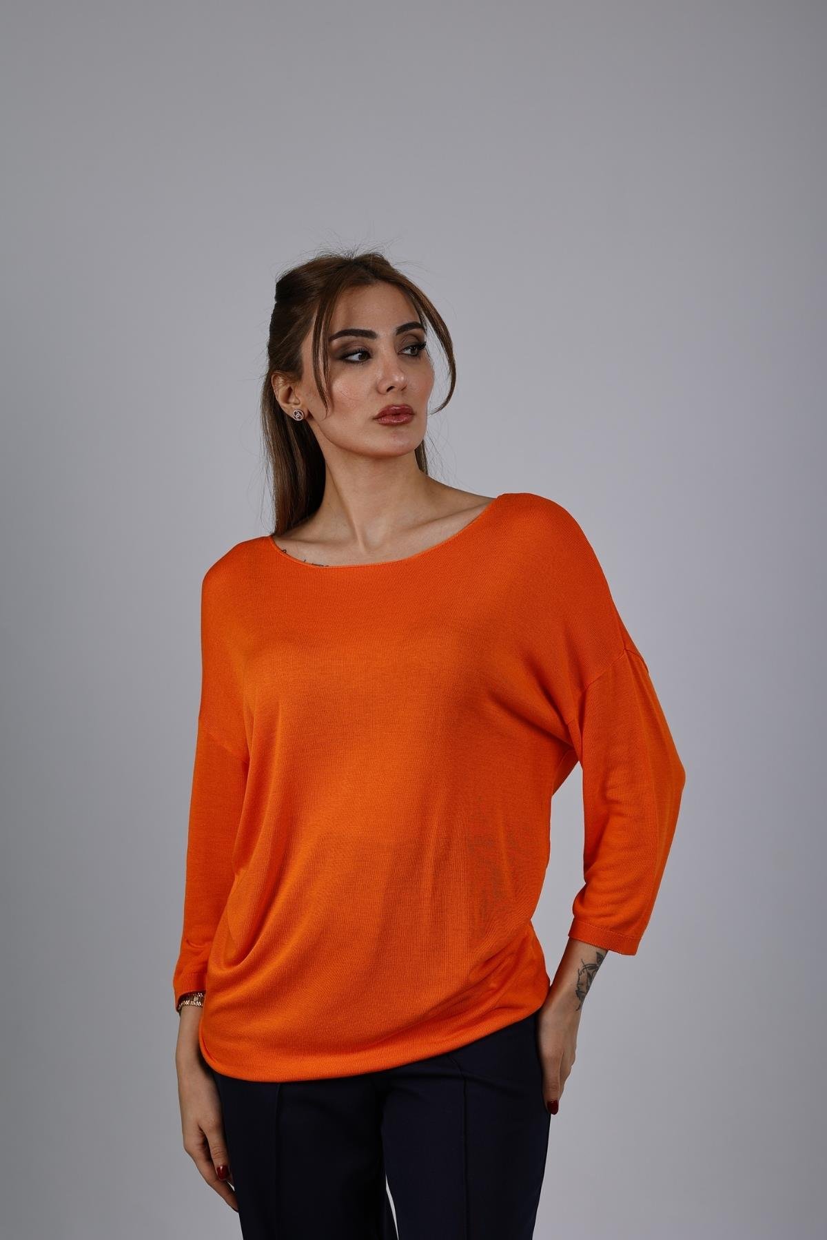 Z1457 Bisiklet Yaka Triko - Oranj