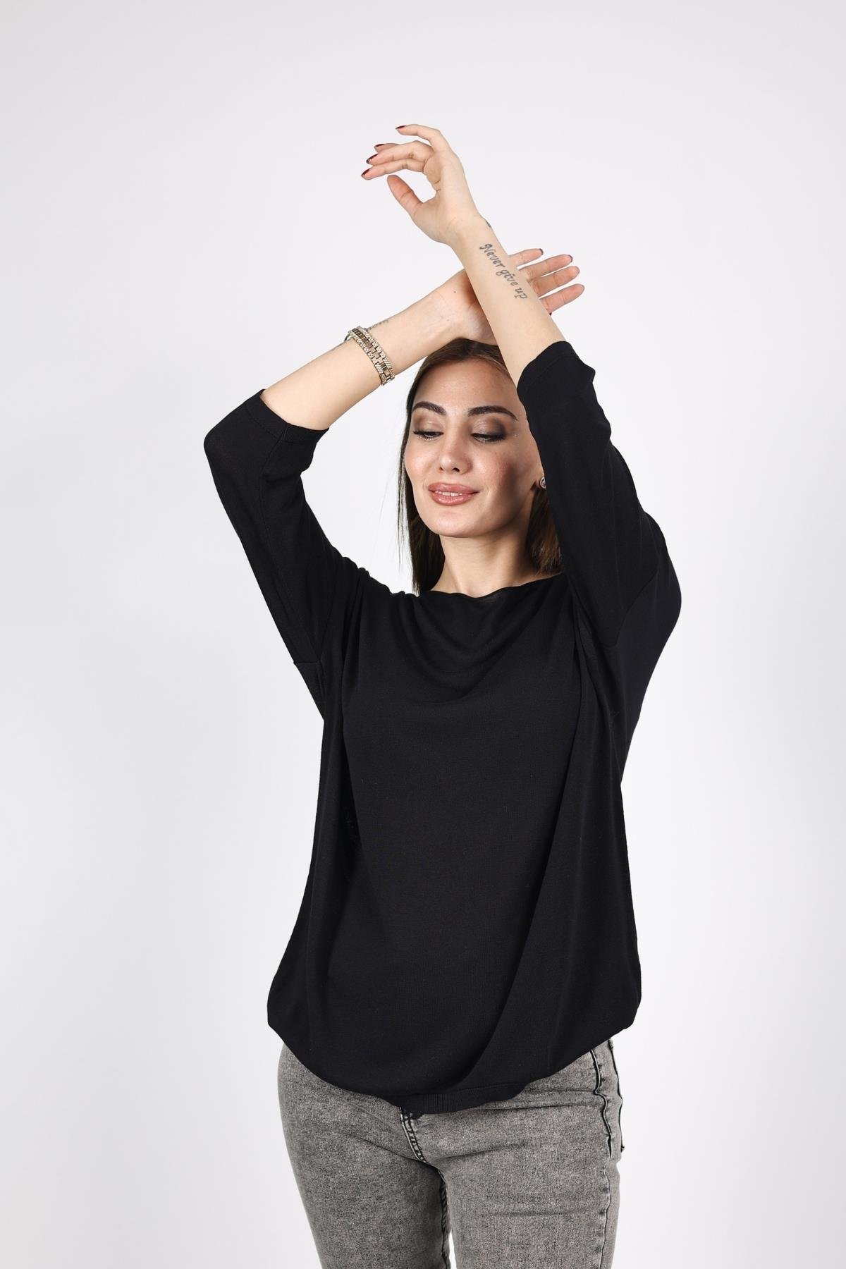 Z1457 Bisiklet Yaka Triko - Siyah