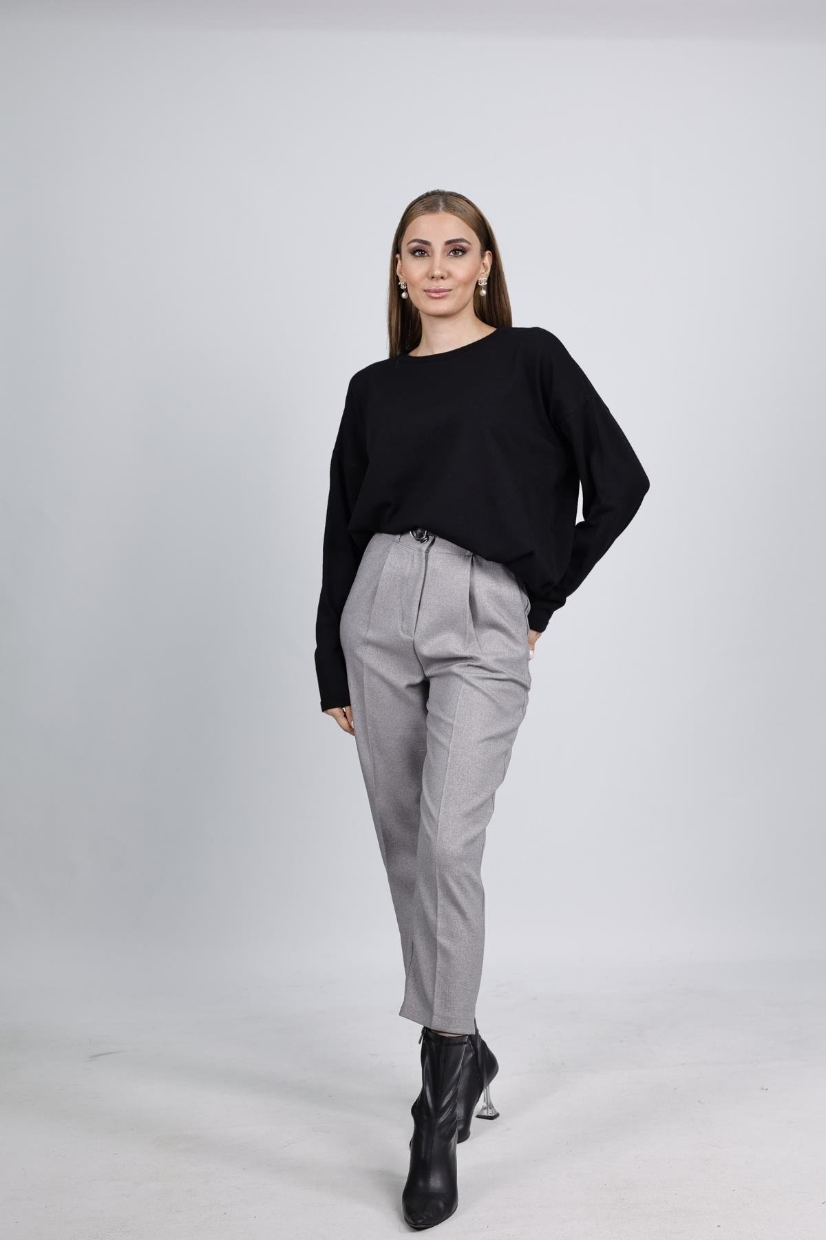 Z1589 173 Bisiklet Yaka Kazak - Siyah