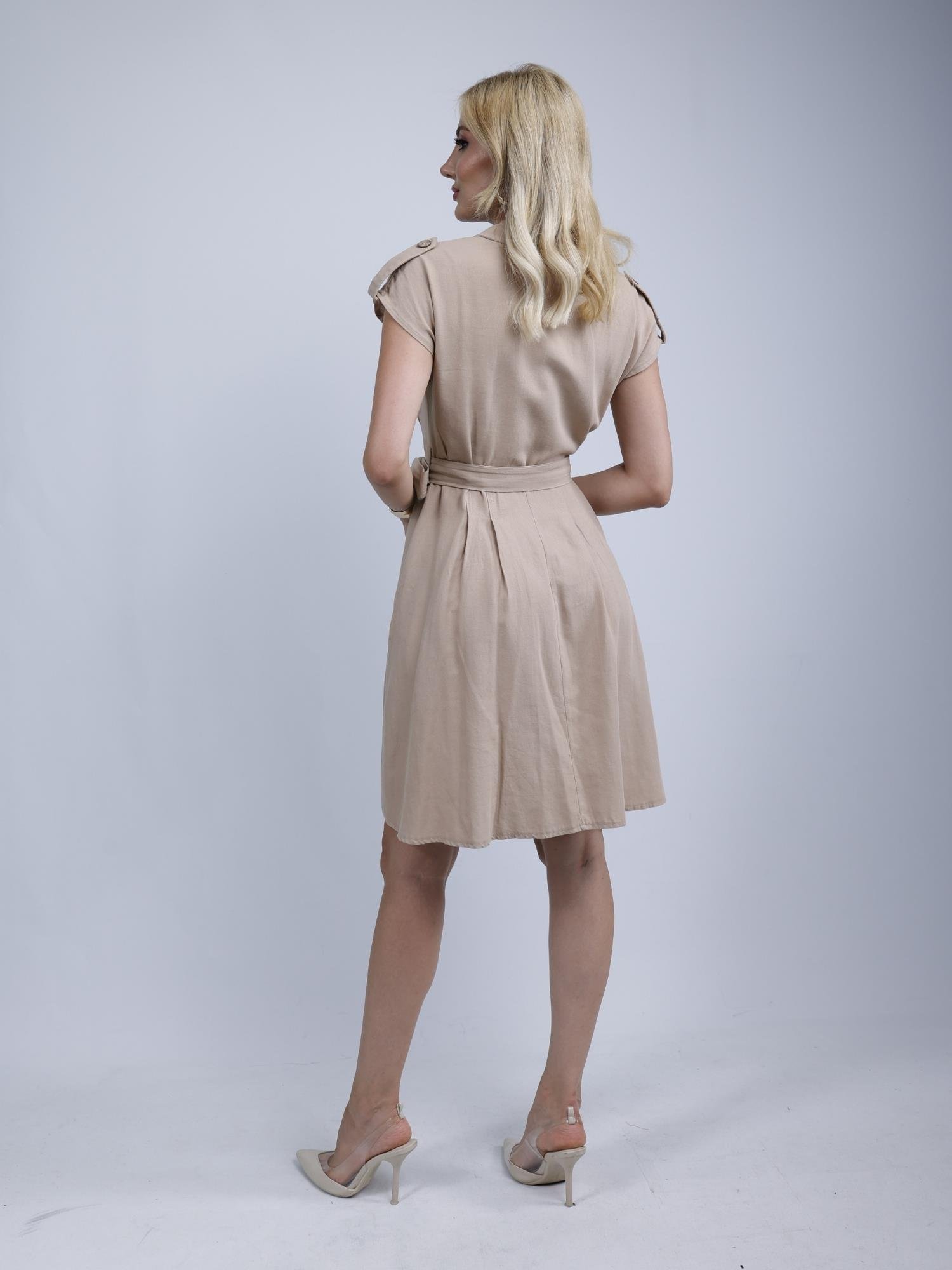 Z1818 Pile Detaylı Elbise - Taş