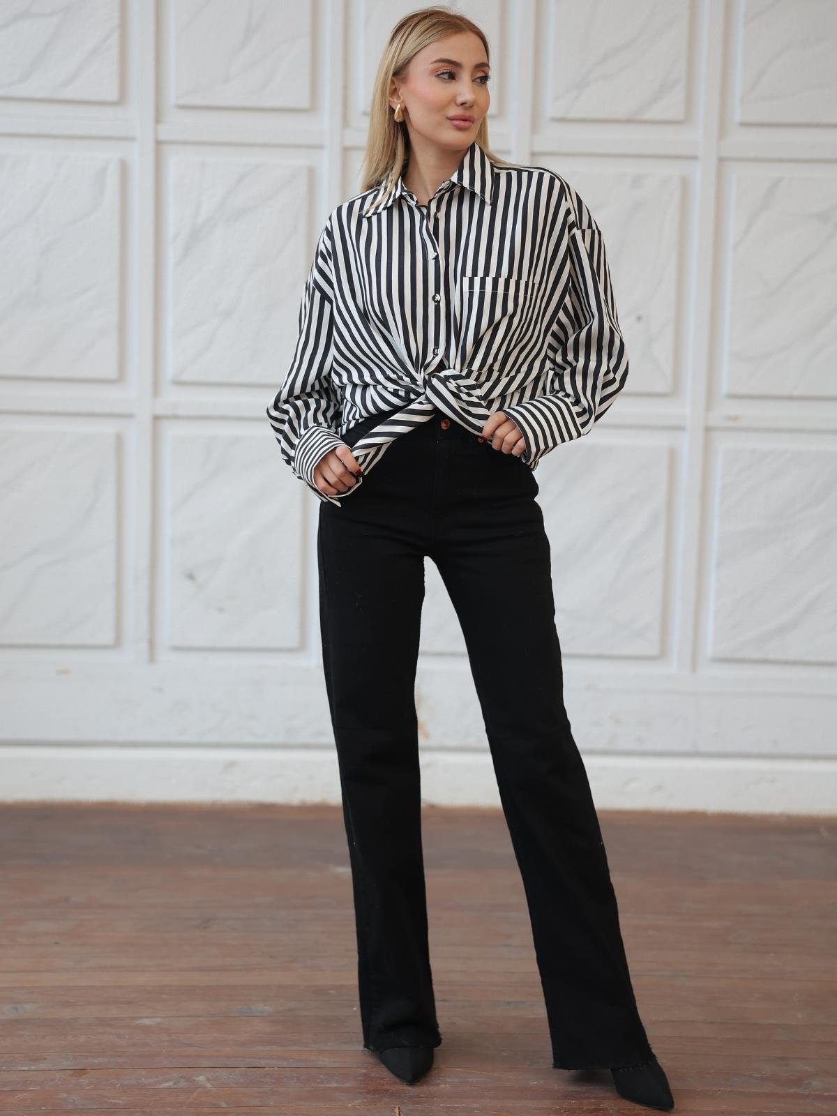 Z1878 Çizgili Gömlek - Siyah/Beyaz