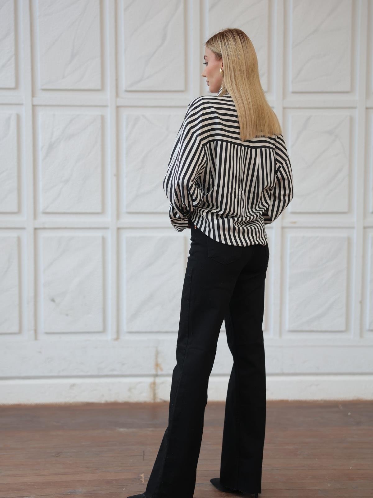 Z1878 Çizgili Gömlek - Siyah/Beyaz