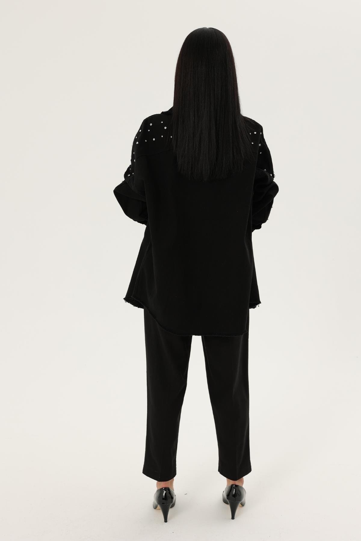 Z2015 4911 Taşlı Gabardin Gömlek - Siyah