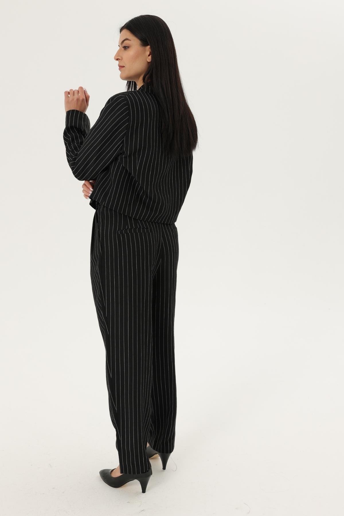 Z2026A Çizgili Pantolon - Siyah
