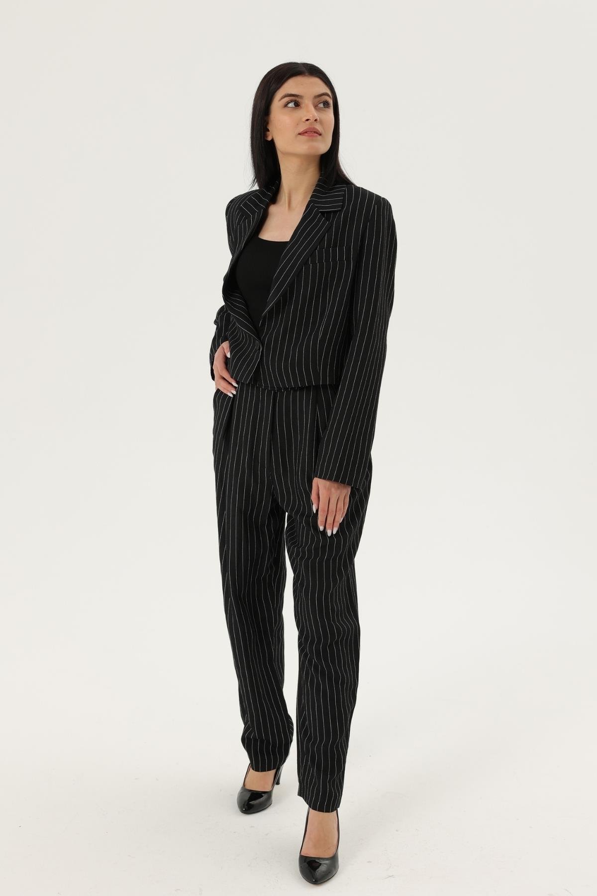 Z2027U Çizgili Ceket - Siyah