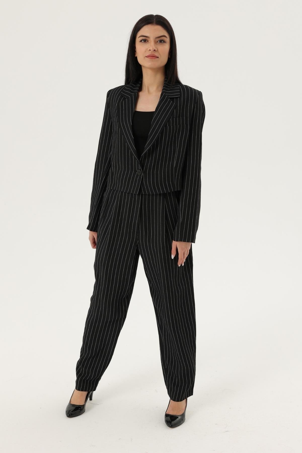 Z2027U Çizgili Ceket - Siyah