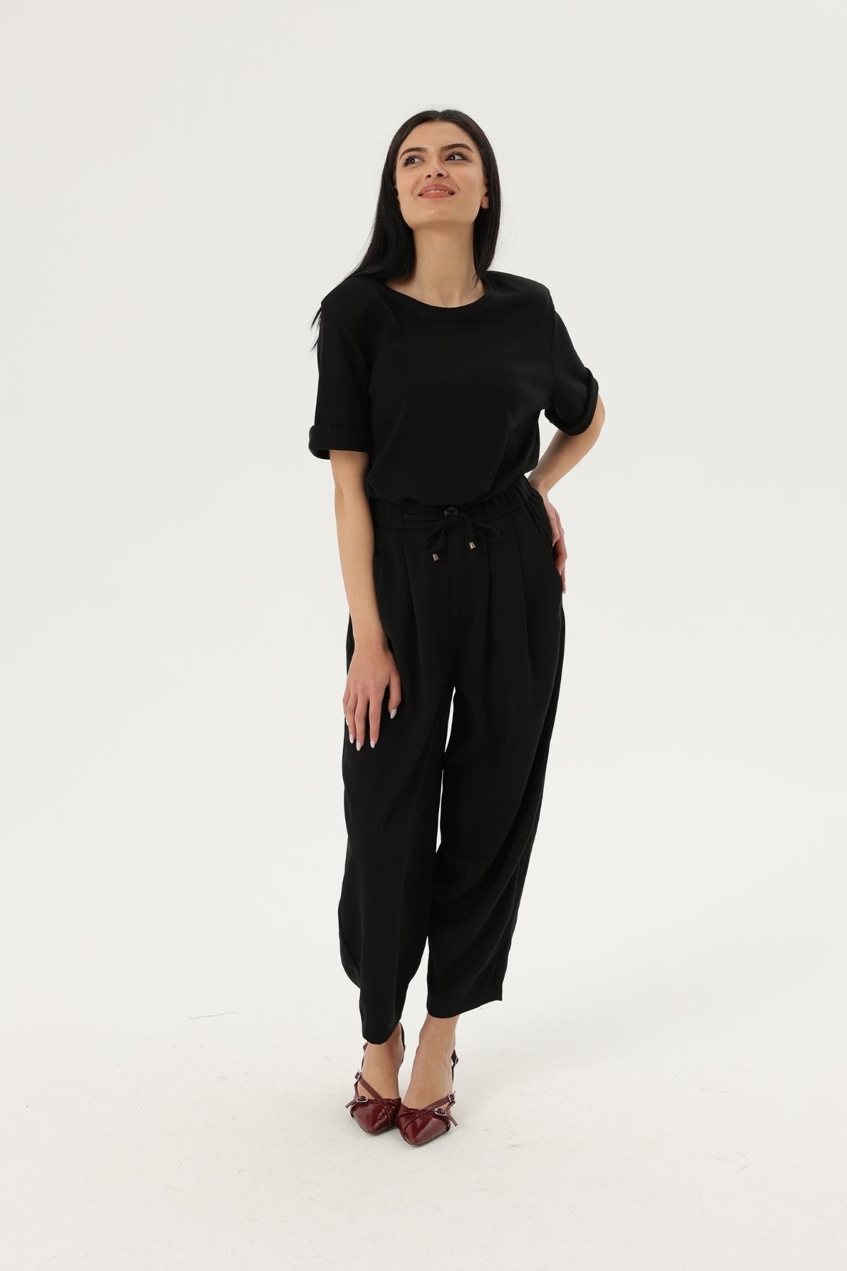 Z2034 51111 Pilili Pantolon - Siyah