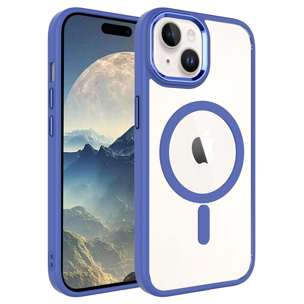 Hibrit Serisi Mavi iPhone 15 Plus MagSafe Şeffaf Kılıf