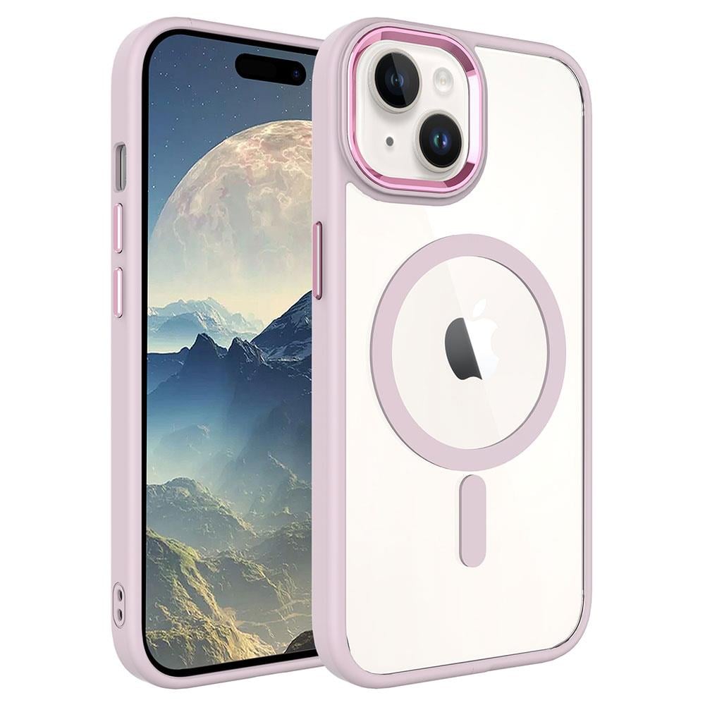 Hibrit Serisi Pembe iPhone 15 Plus MagSafe Şeffaf Kılıf