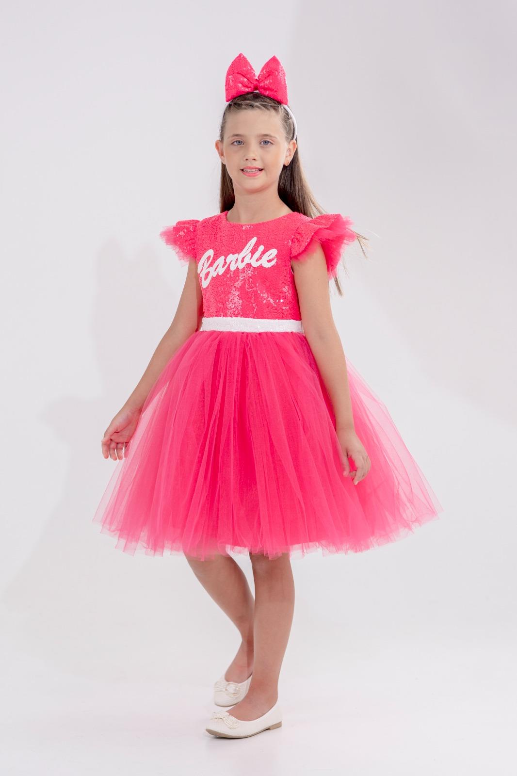 BARBİE PULLU FİYONKLU ELBİSE