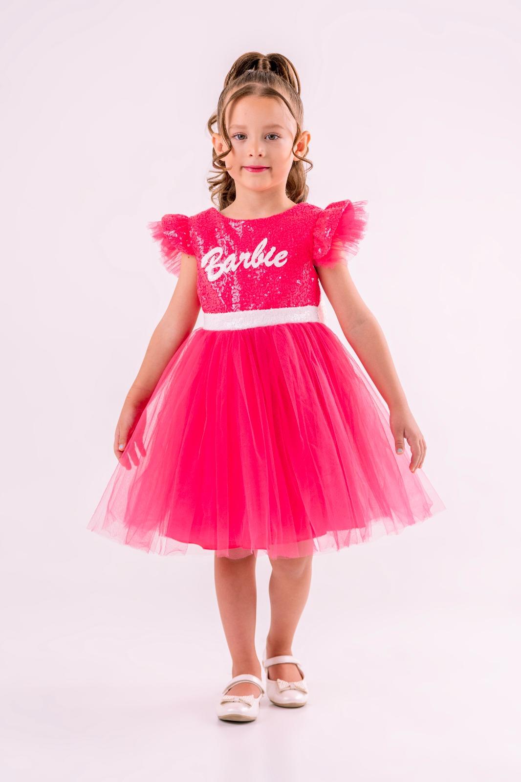 BARBİE PULLU FİYONKLU ELBİSE