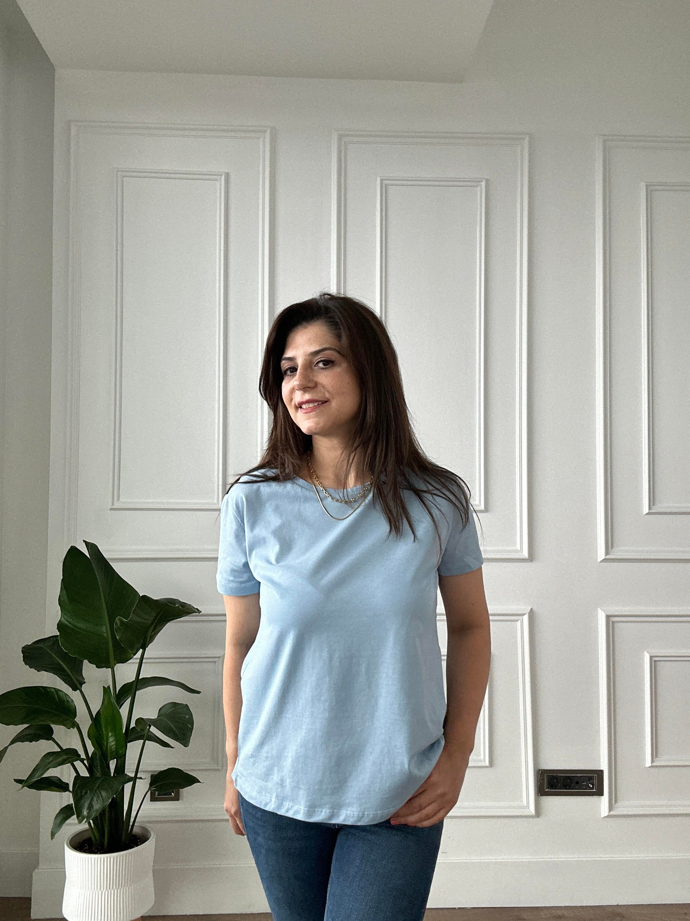 Mavi Likralı Bisiklet Yaka Basic Örme Tişört