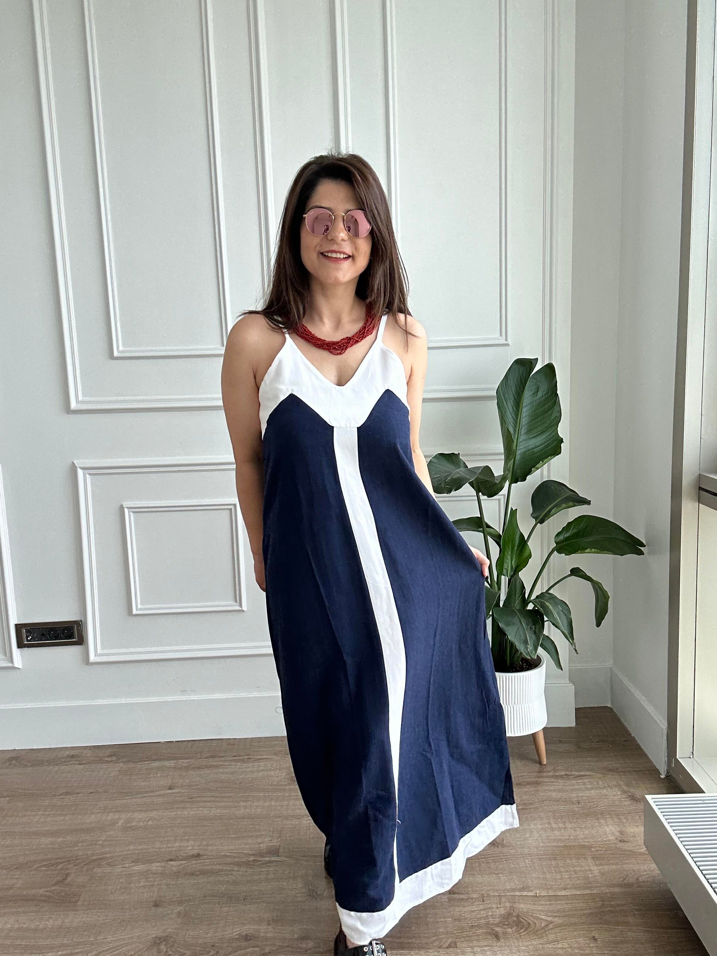 Parçalı Askılı Maxi Boy Elbise