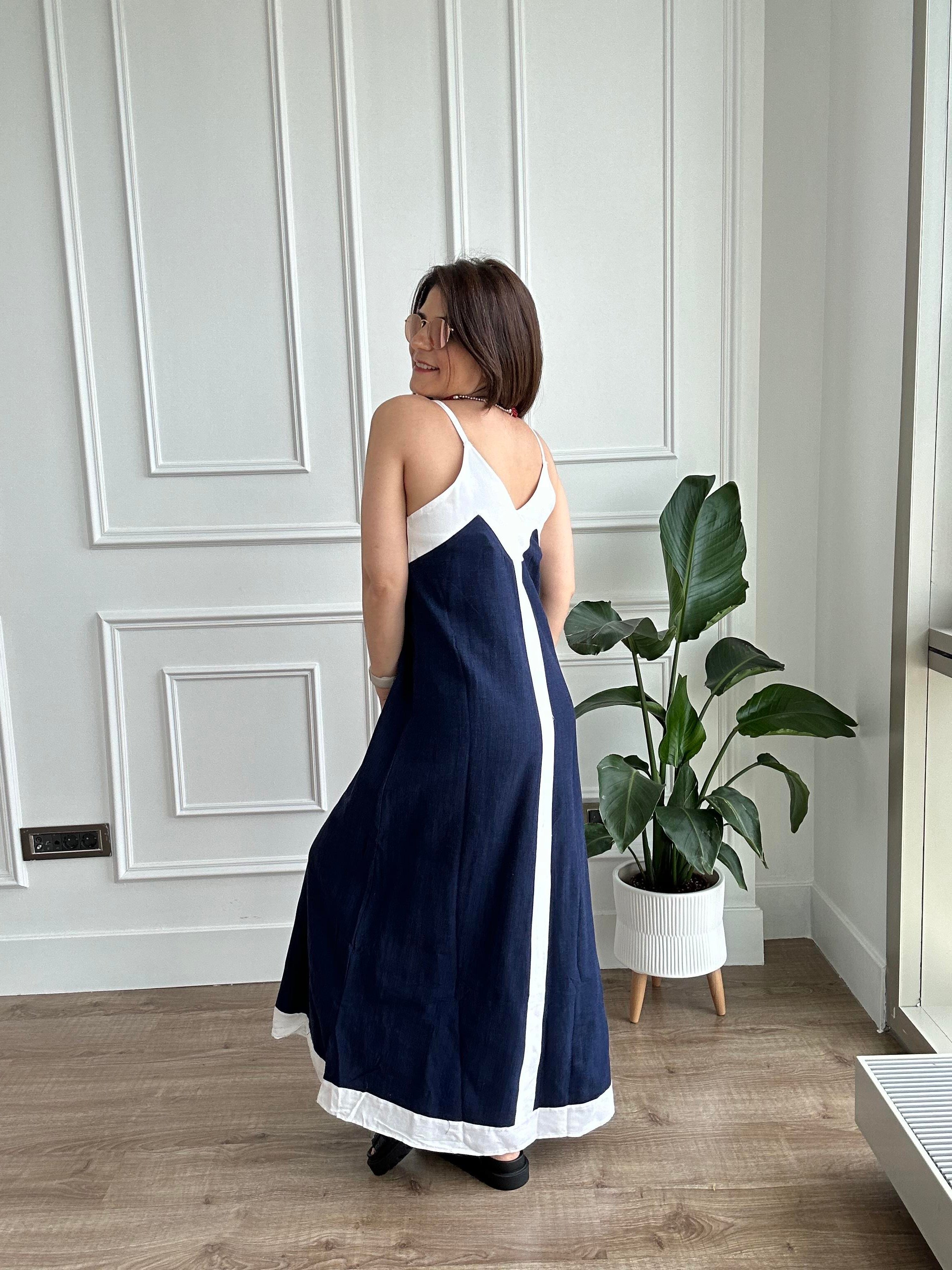 Parçalı Askılı Maxi Boy Elbise