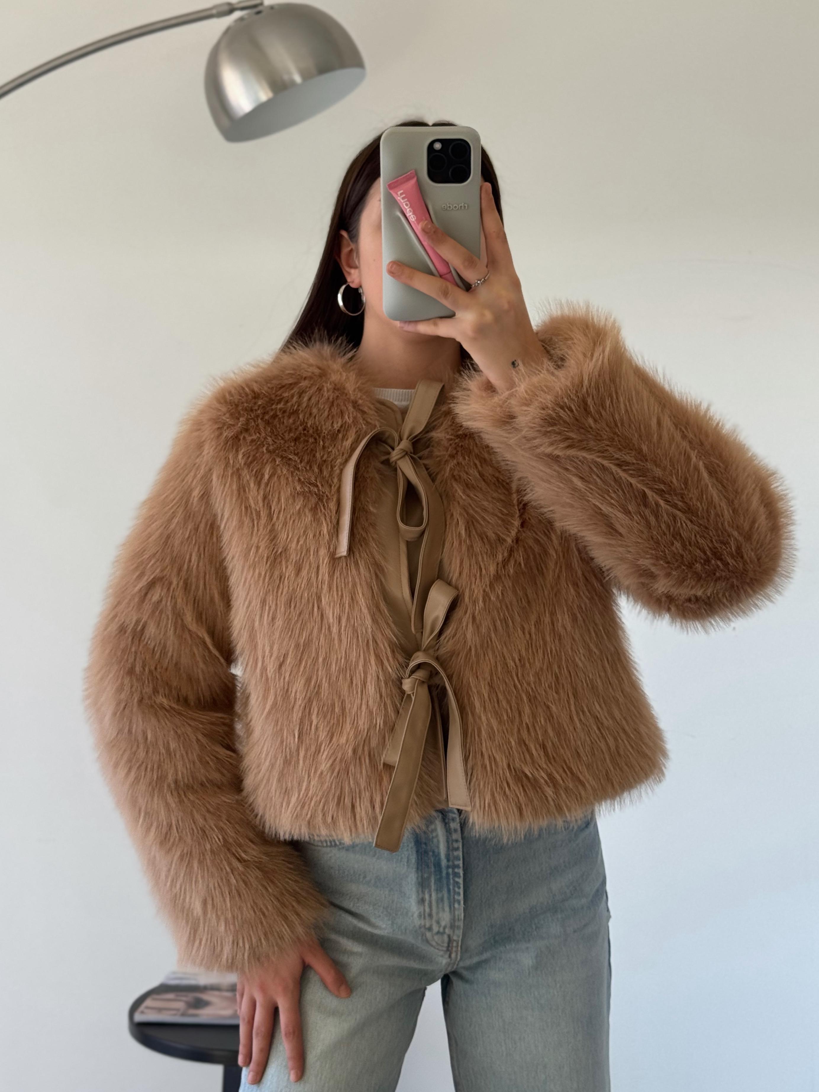 Boris Fiyonklu Deri Detay Camel Kürk Ceket