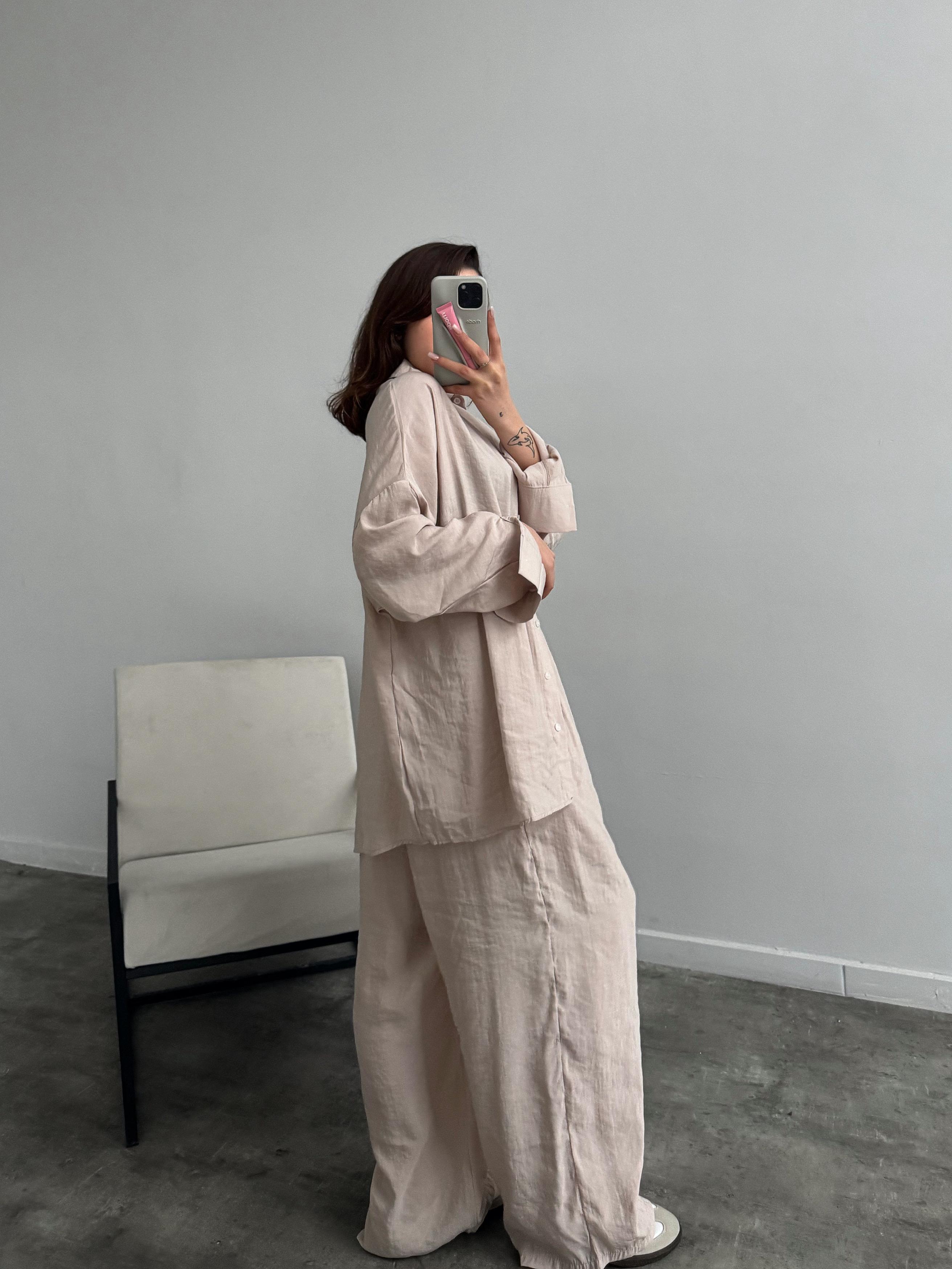 Callow Bej Tensel Gömlekli Takım 