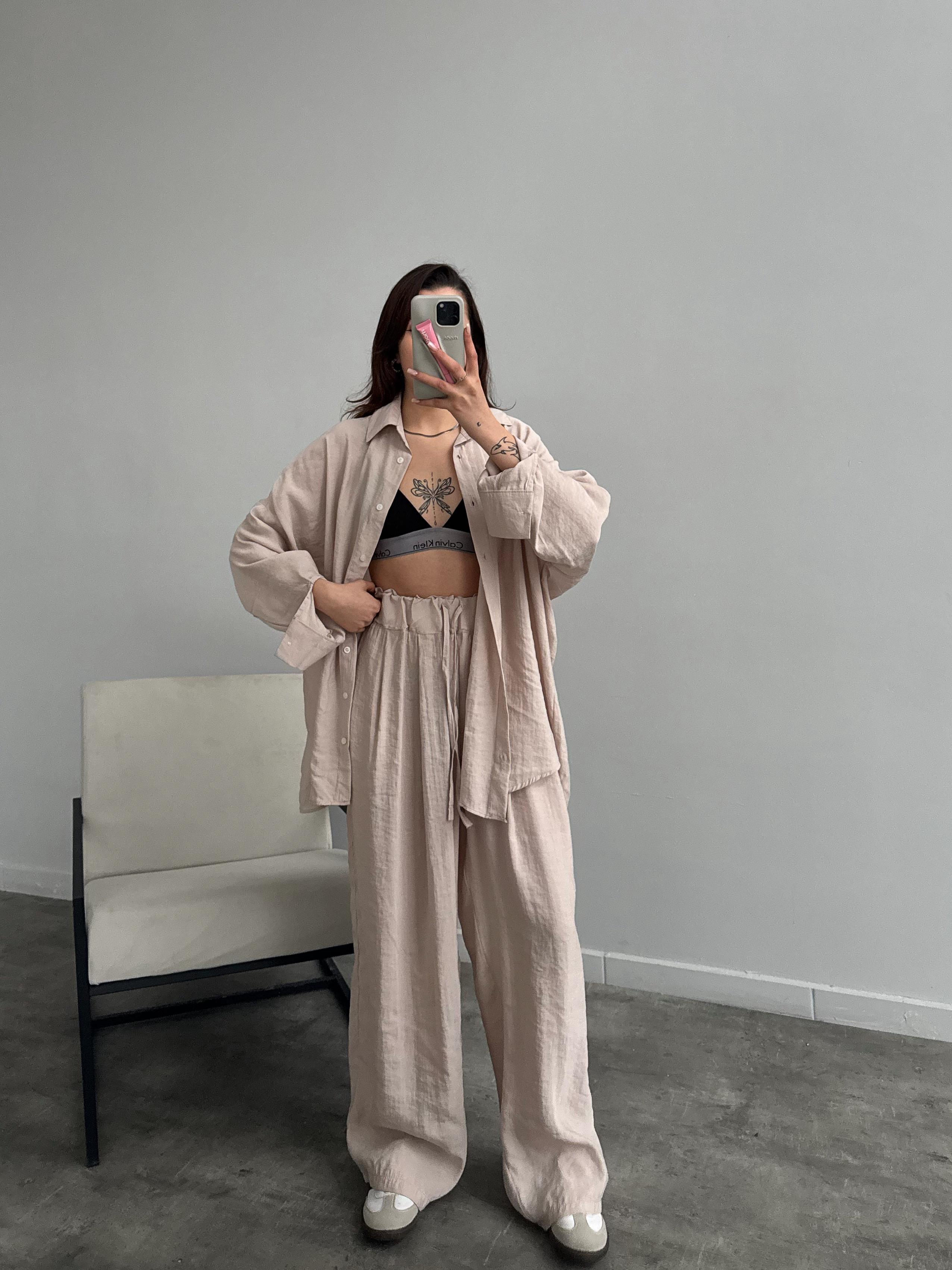 Callow Bej Tensel Gömlekli Takım 