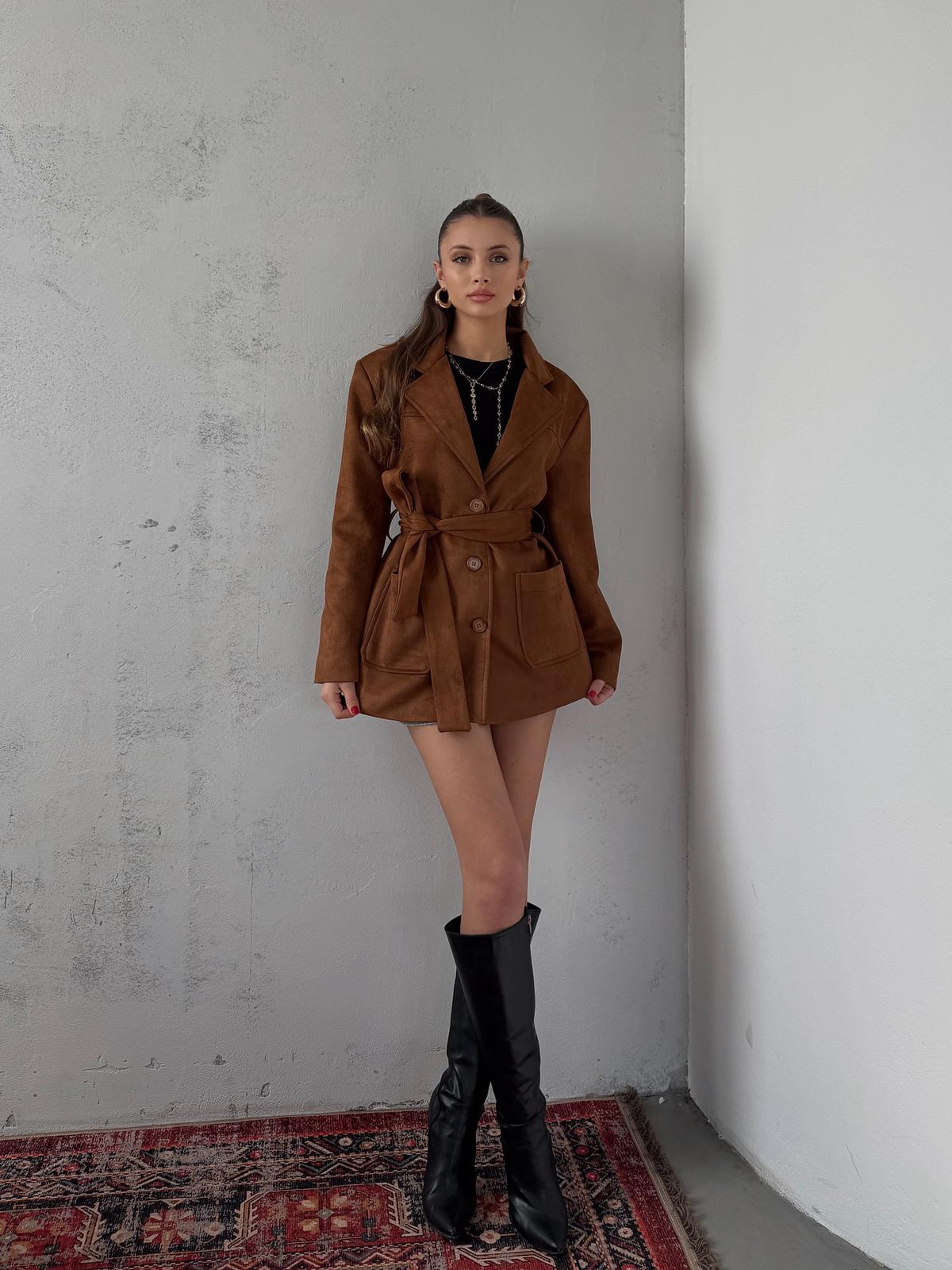 Coren Bağlama Detay Camel Süet Ceket