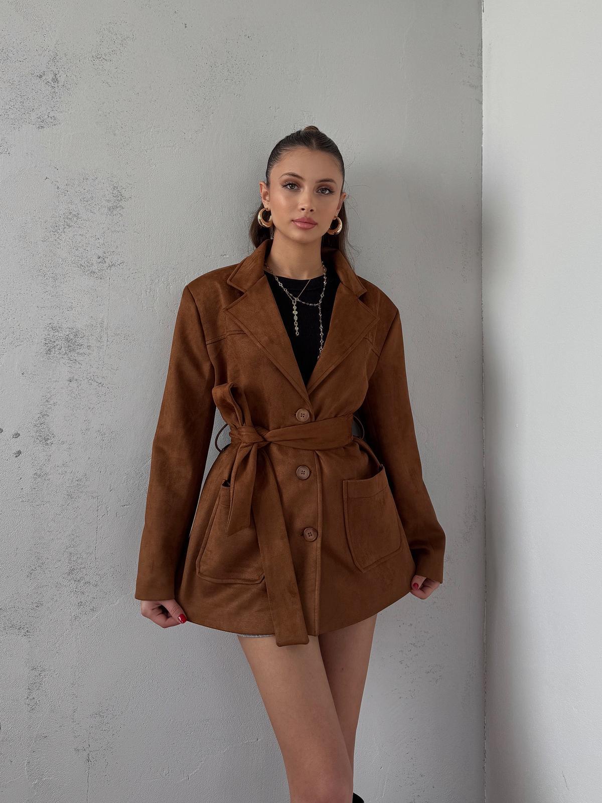 Coren Bağlama Detay Camel Süet Ceket