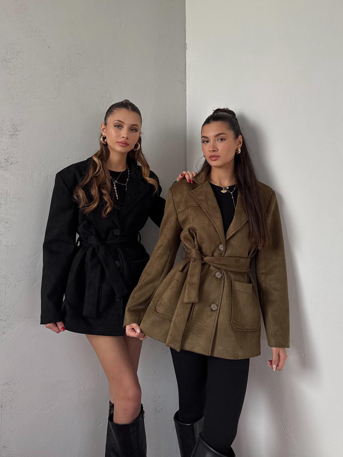 Coren Bağlama Detay Haki Süet Ceket