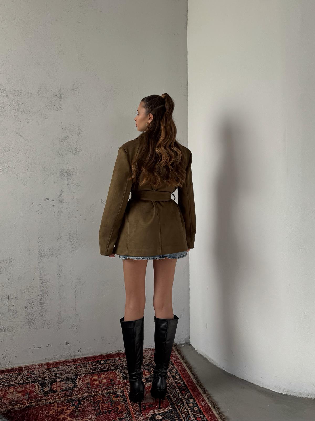 Coren Bağlama Detay Haki Süet Ceket