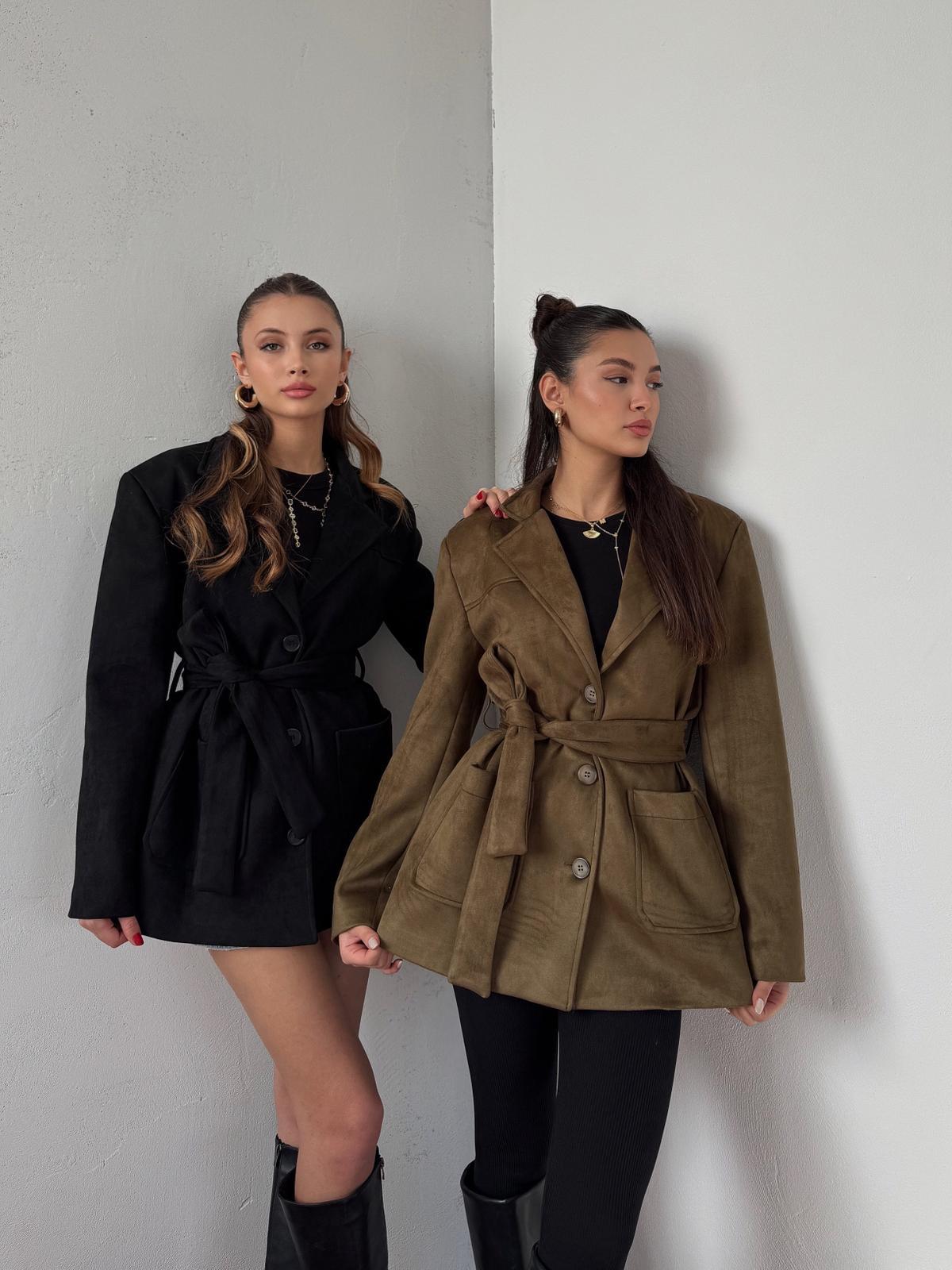 Coren Bağlama Detay Haki Süet Ceket