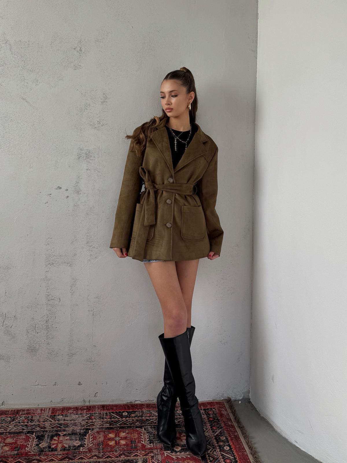 Coren Bağlama Detay Haki Süet Ceket