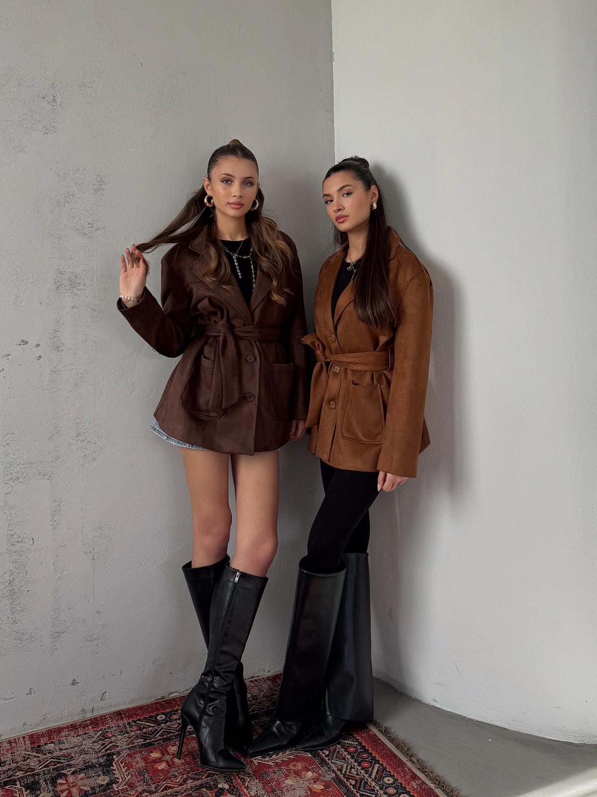 Coren Bağlama Detay Kahve Süet Ceket