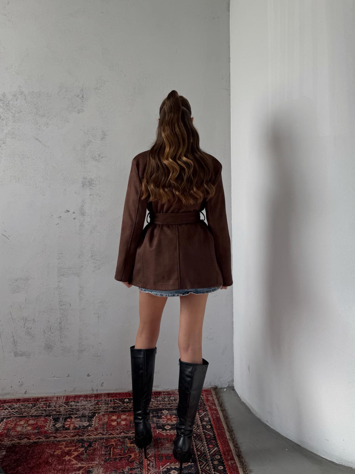 Coren Bağlama Detay Kahve Süet Ceket