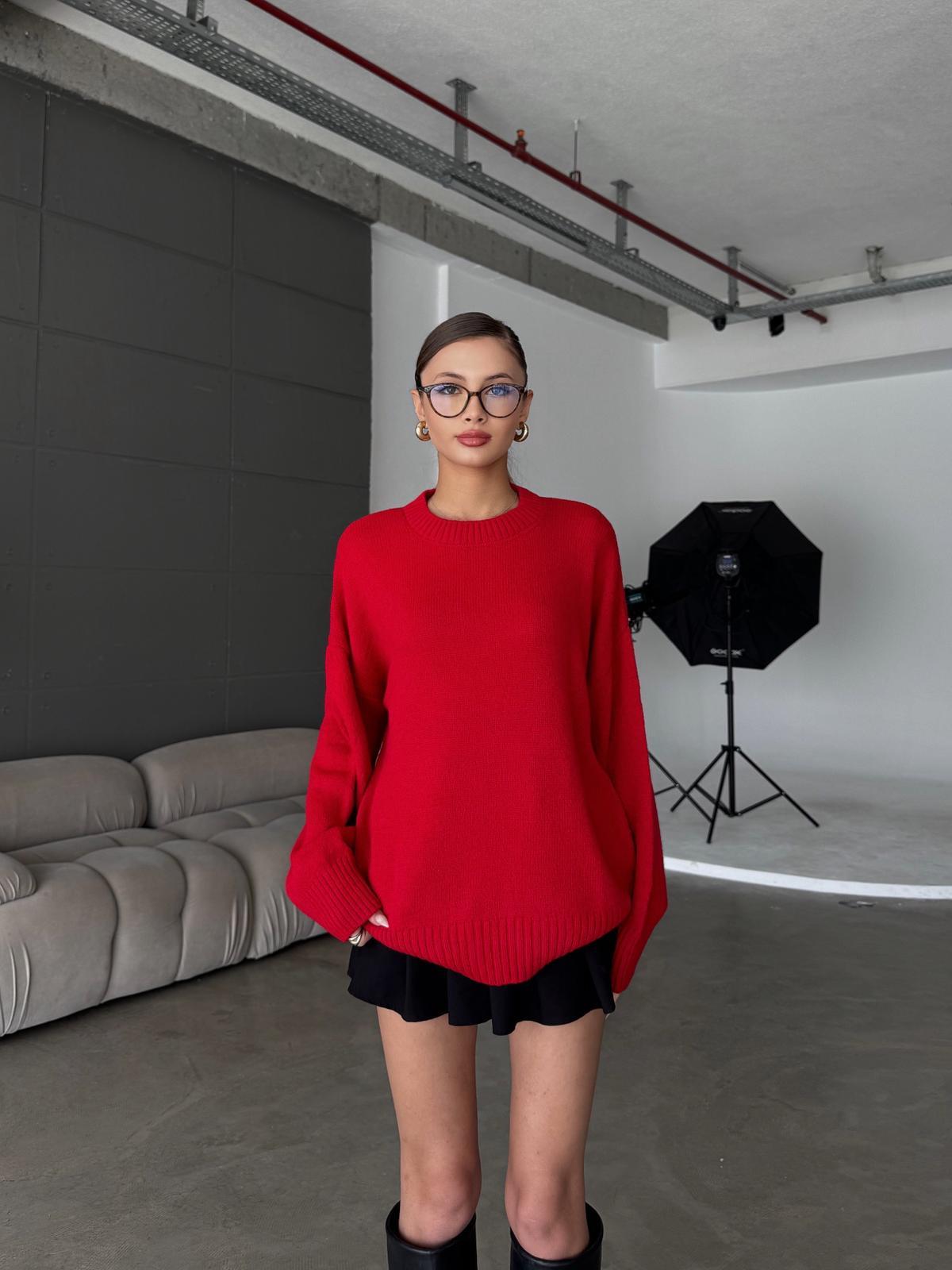 Cross Bisiklet Yaka Basic Kırmızı Kazak