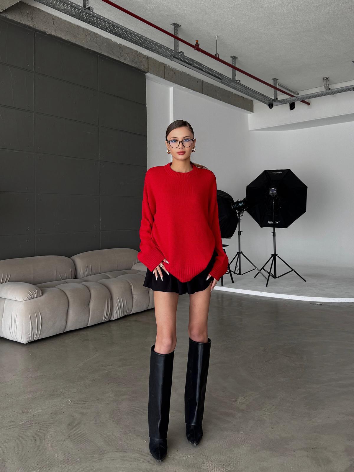 Cross Bisiklet Yaka Basic Kırmızı Kazak