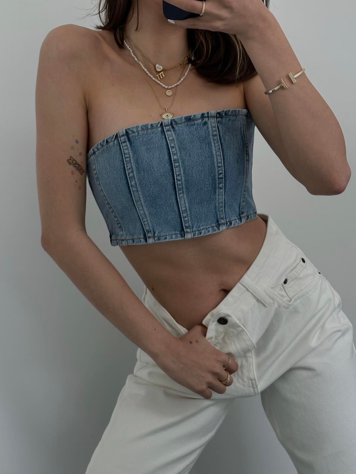 Curto Dark Blue Denim Top