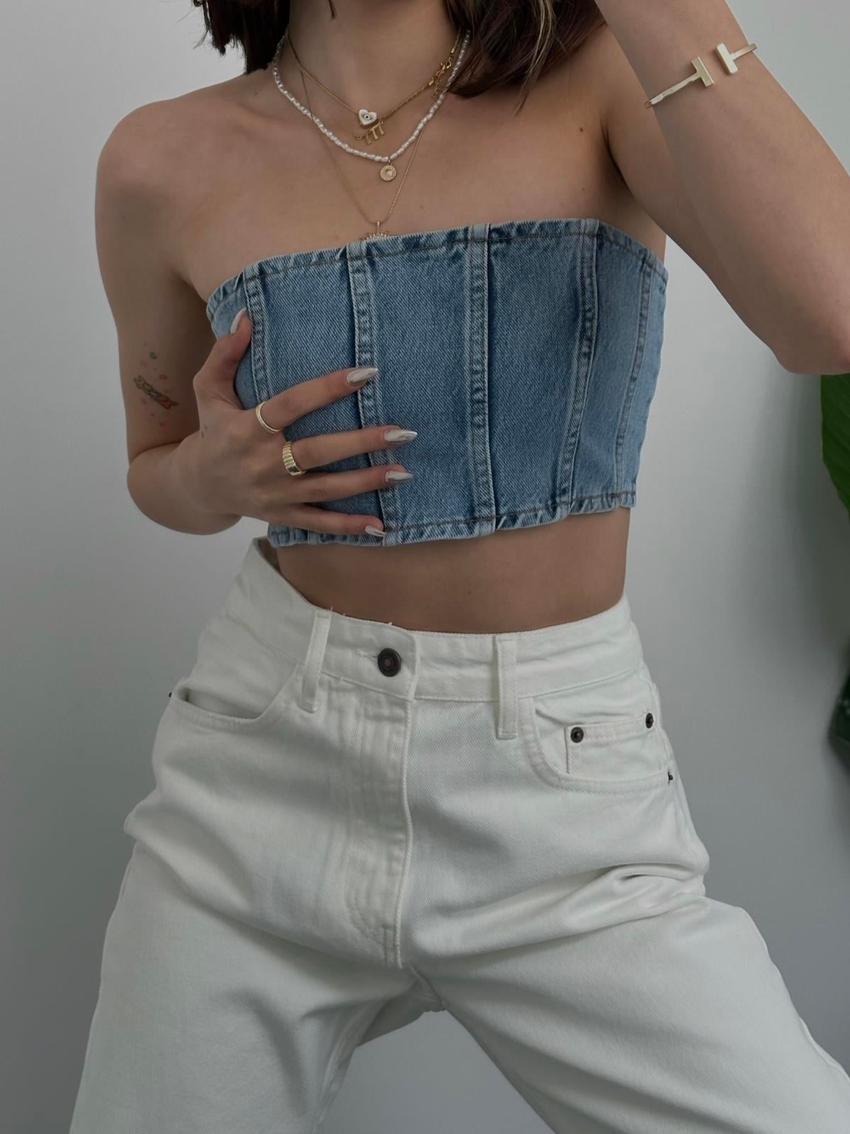 Curto Dark Blue Denim Top