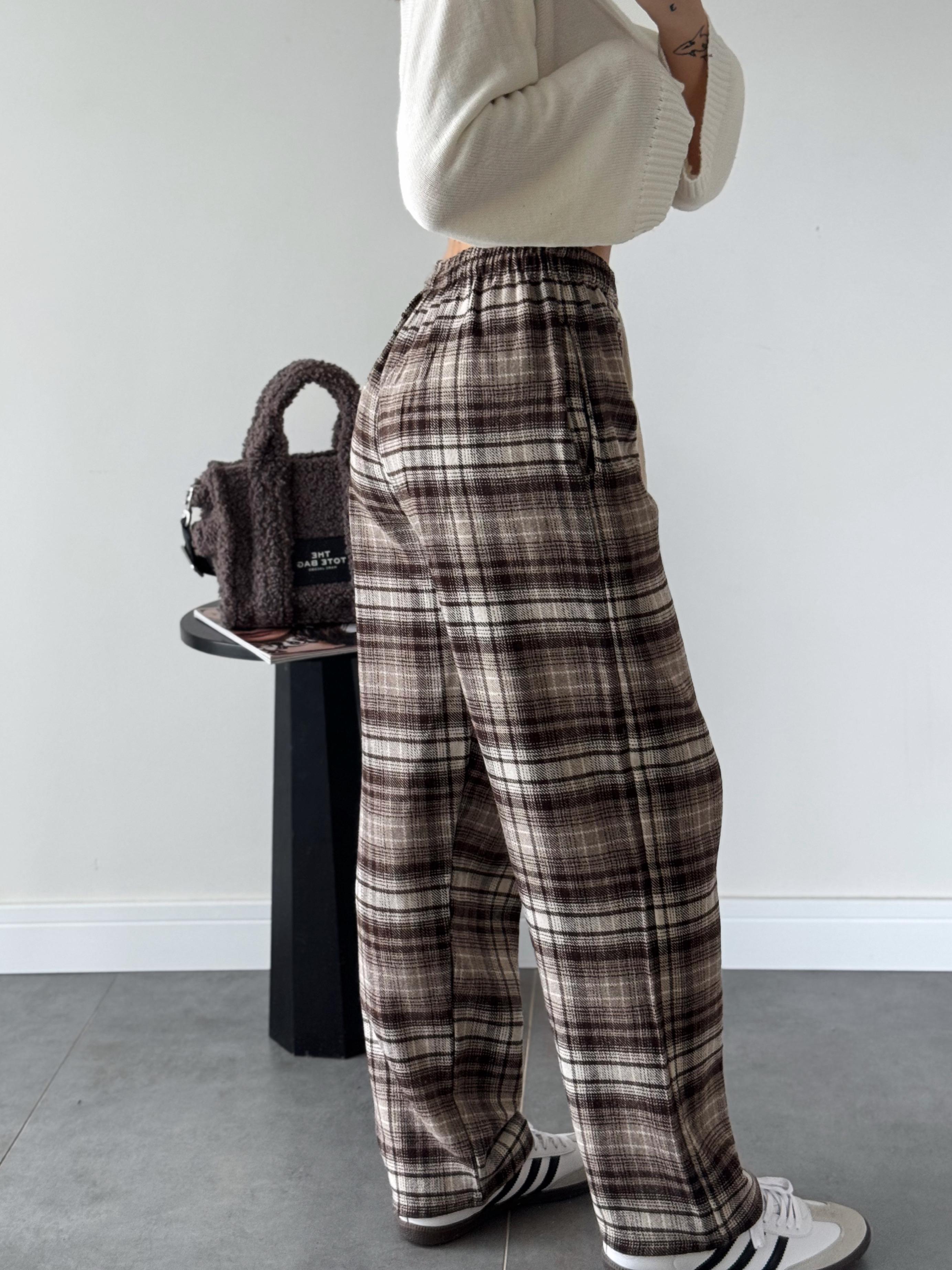 Darrel Unisex Koyu Kahve-Bej Kareli Pijama Altı