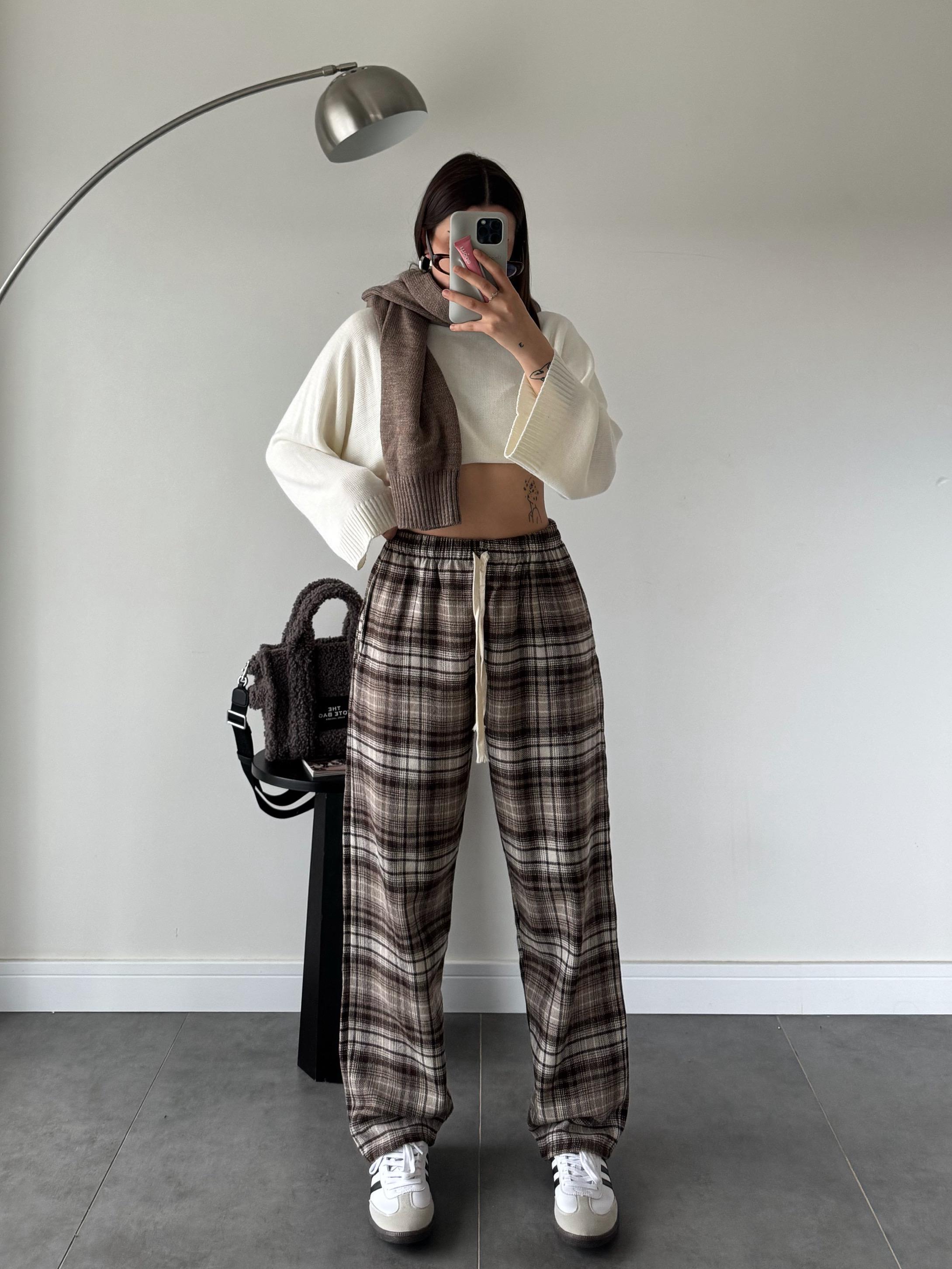 Darrel Unisex Koyu Kahve-Bej Kareli Pijama Altı