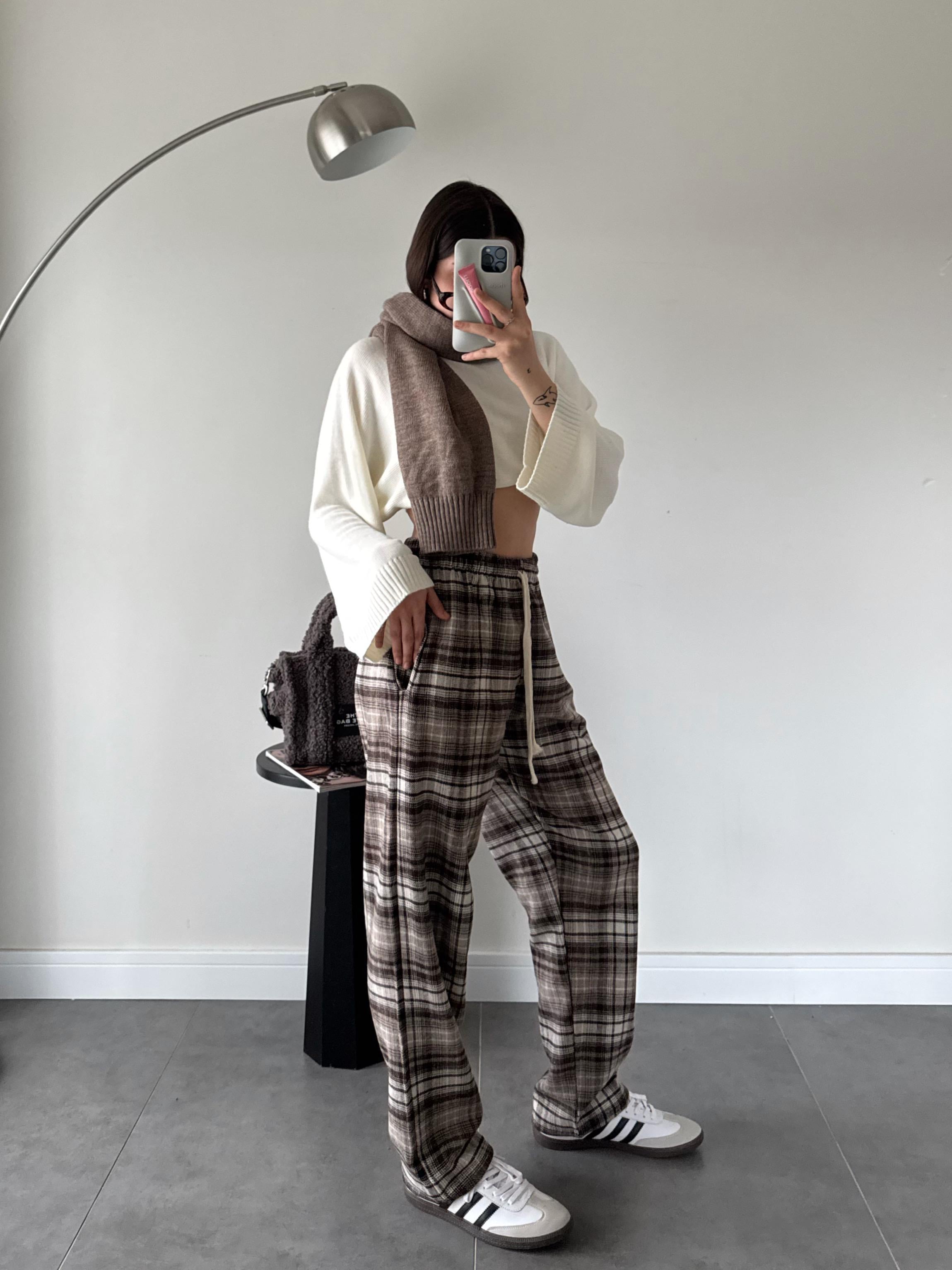 Darrel Unisex Koyu Kahve-Bej Kareli Pijama Altı