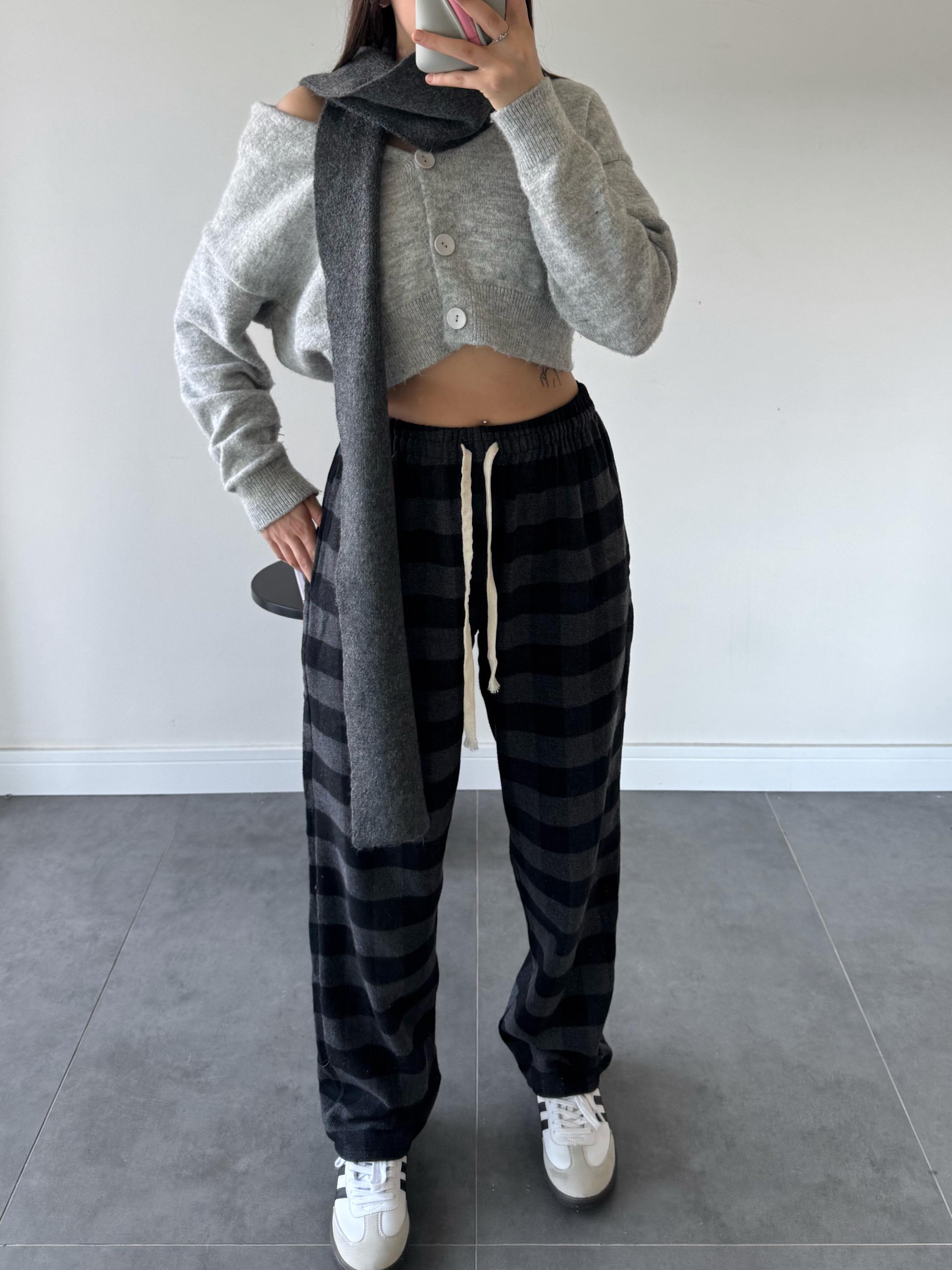 Darrel Unisex Siyah-Gri Kareli Pijama Altı