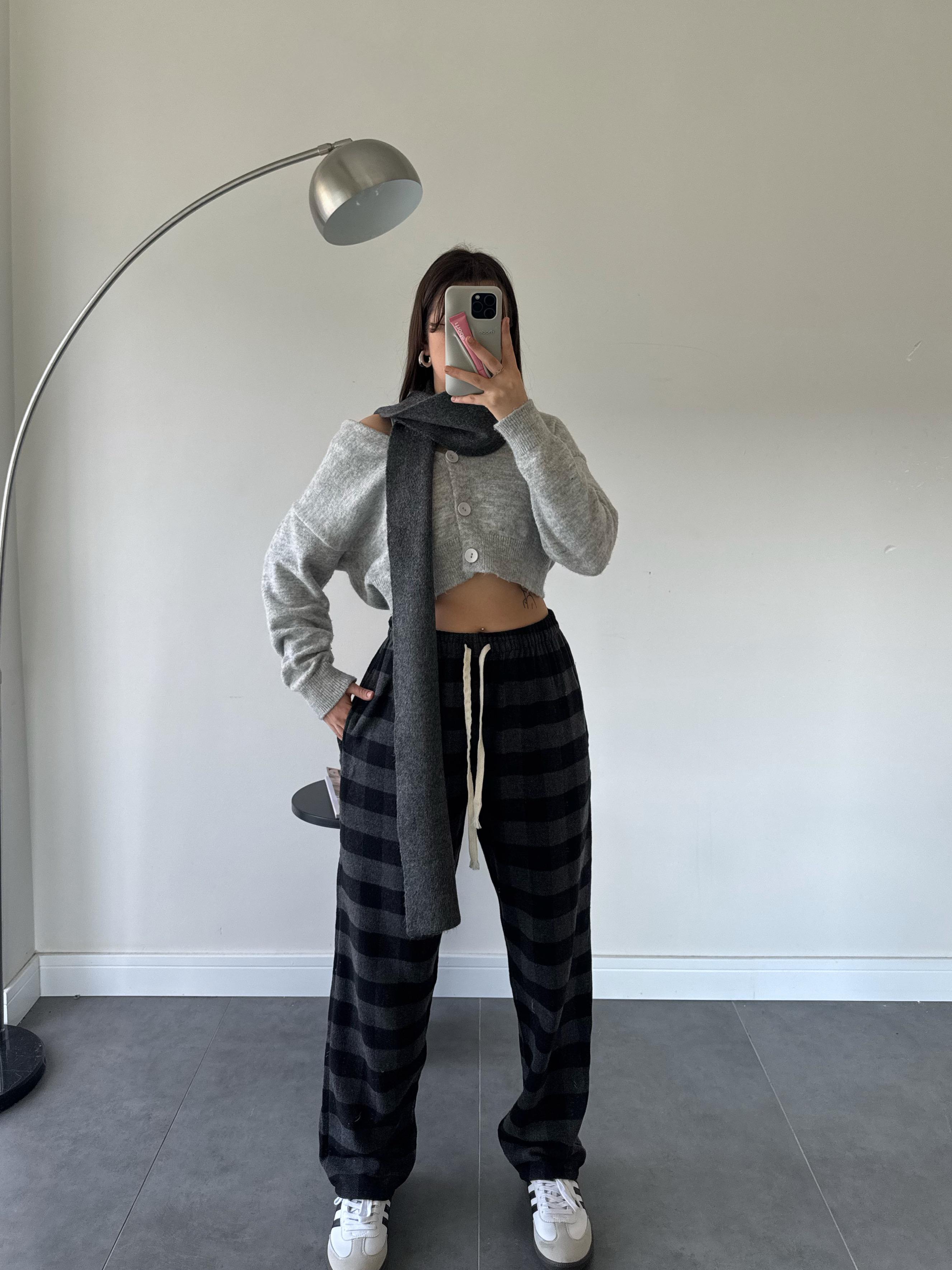 Darrel Unisex Siyah-Gri Kareli Pijama Altı