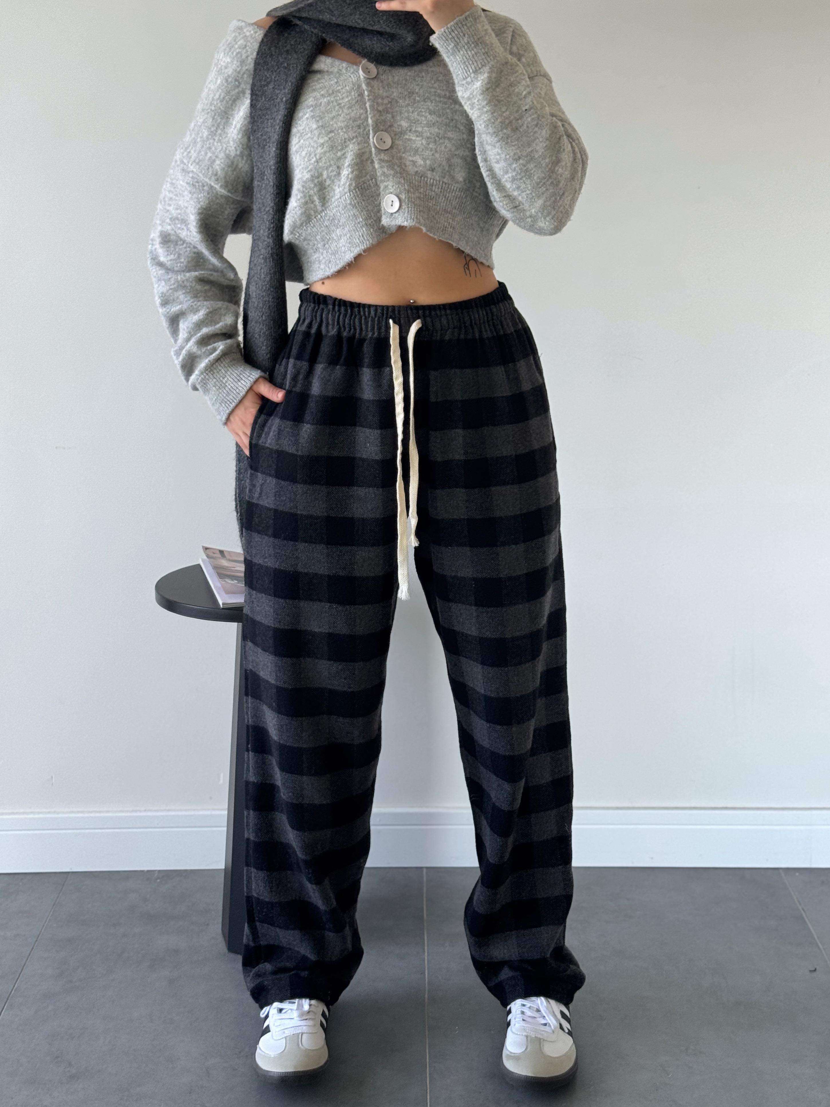 Darrel Unisex Siyah-Gri Kareli Pijama Altı