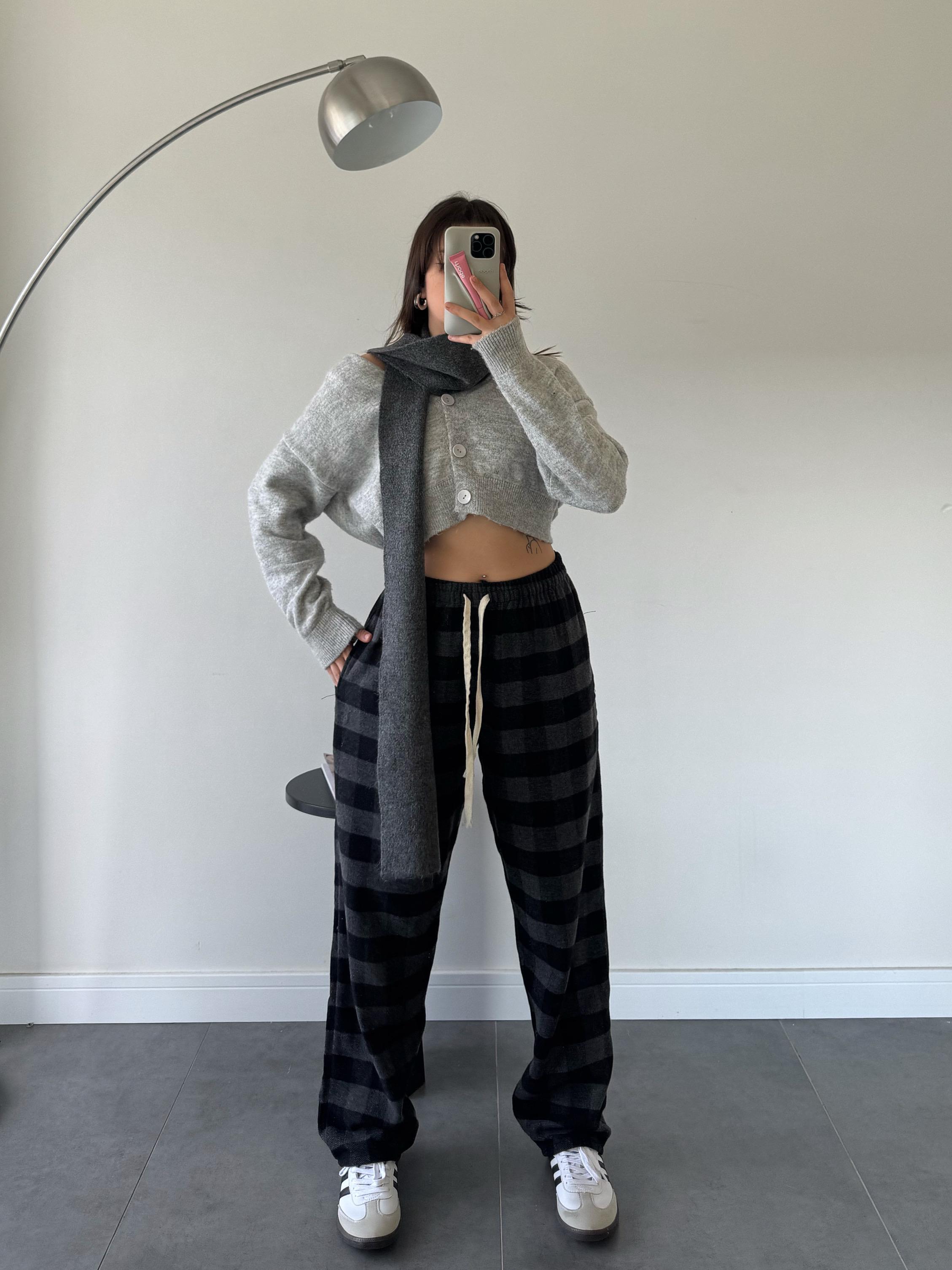 Darrel Unisex Siyah-Gri Kareli Pijama Altı