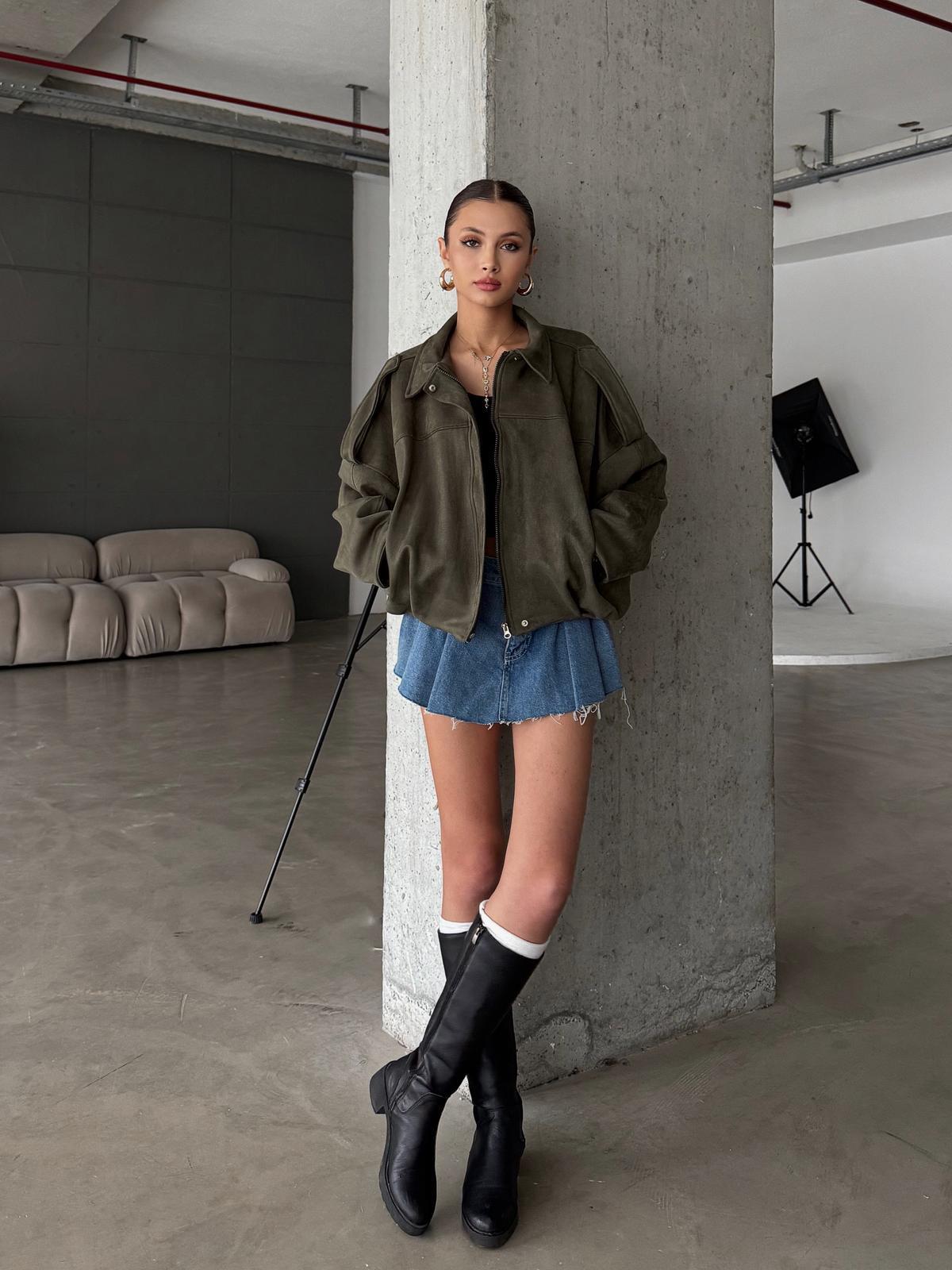 Dusty Haki Bomber Süet Ceket