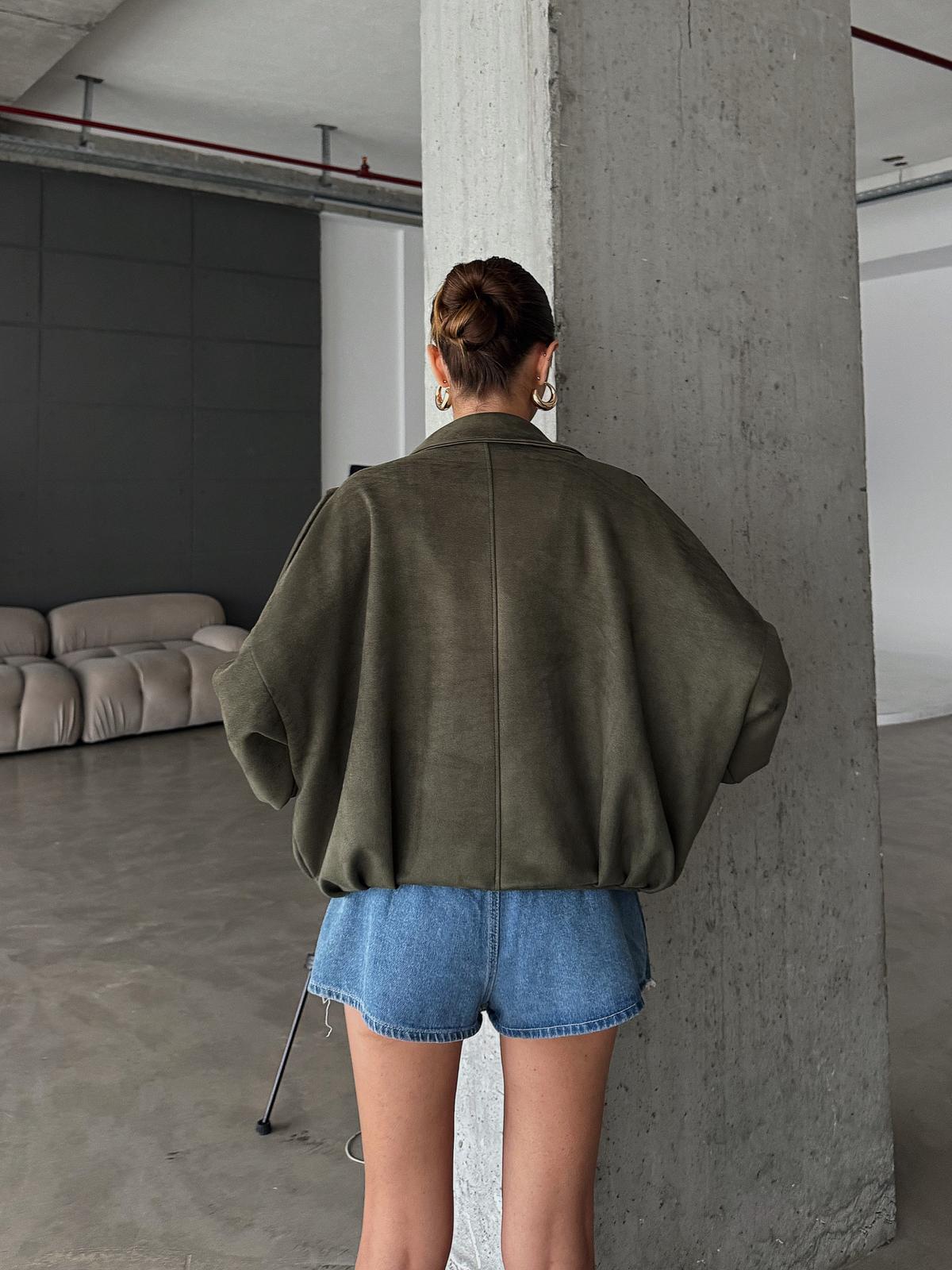 Dusty Haki Bomber Süet Ceket
