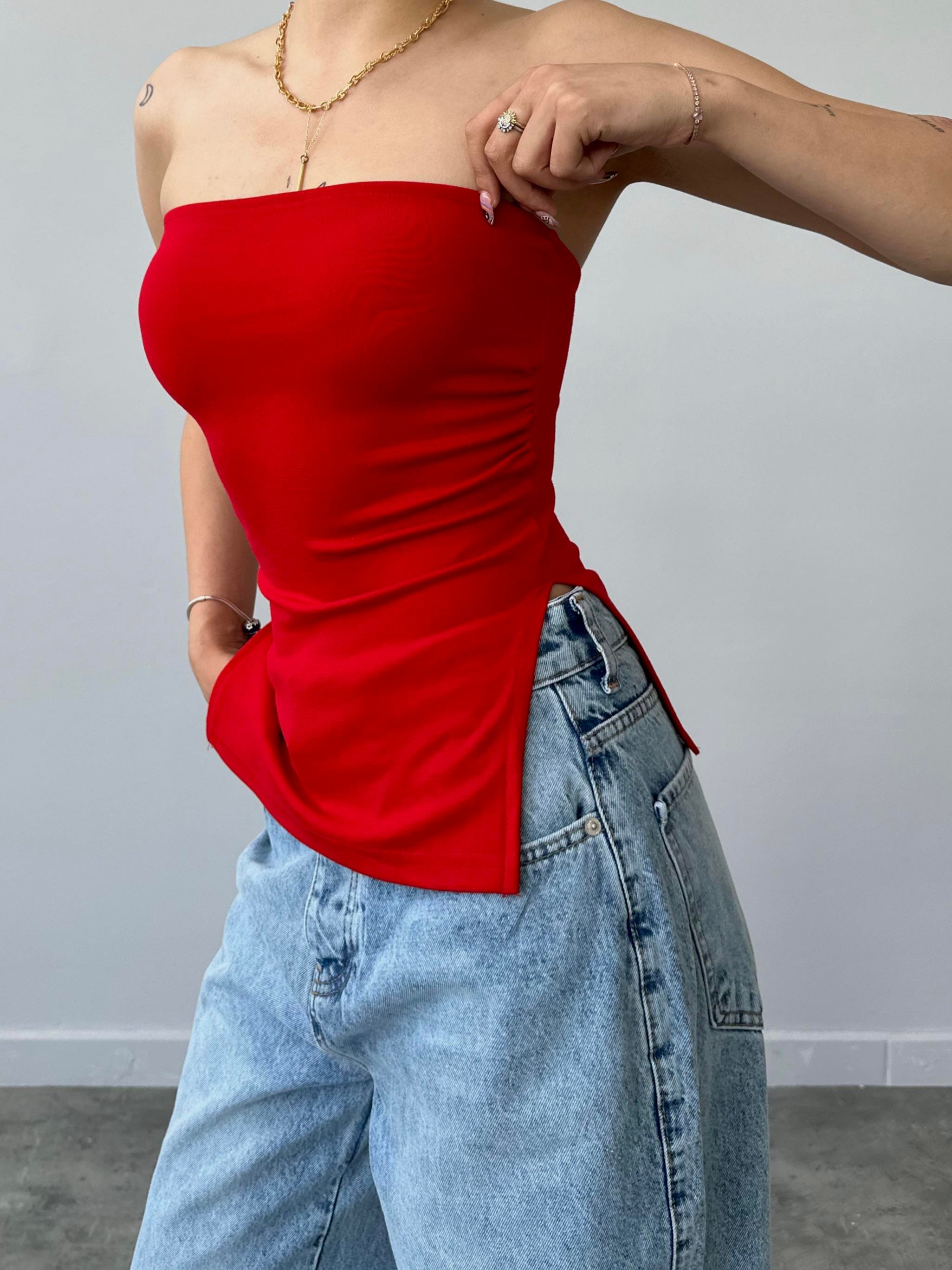 Elod Straplez Kırmızı Crop